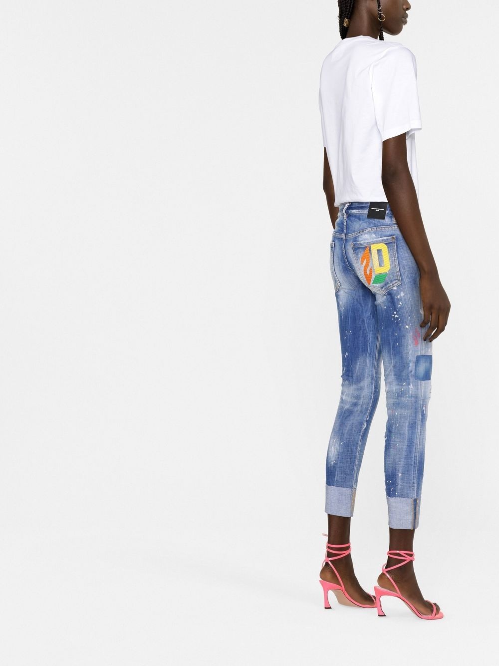 distressed logo-embroidered slim jeans - 4