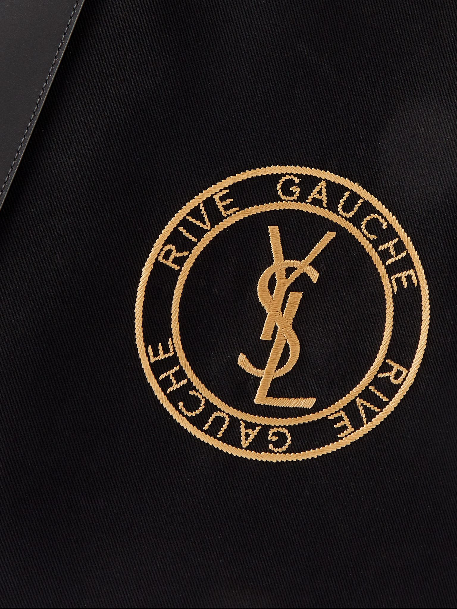 Leather-Trimmed Logo-Embroidered Cotton-Gabardine Tote Bag Black - 4