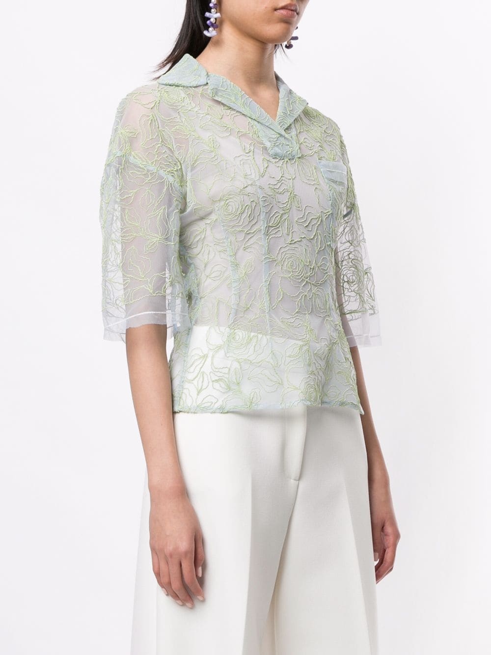 floral-embroidered sheer blouse - 3