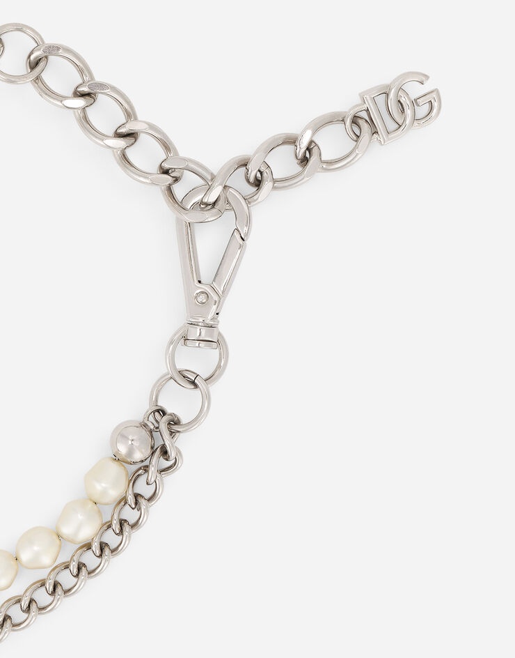 Necklace with metal chains, pearls and DG logo - 4