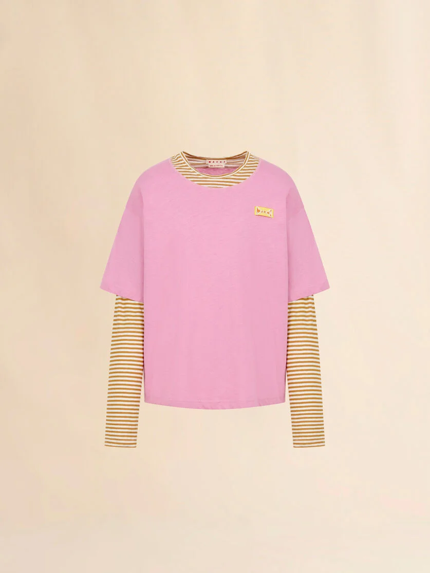 PINK AND MUSTARD LAYERED COTTON T-SHIRT - 1