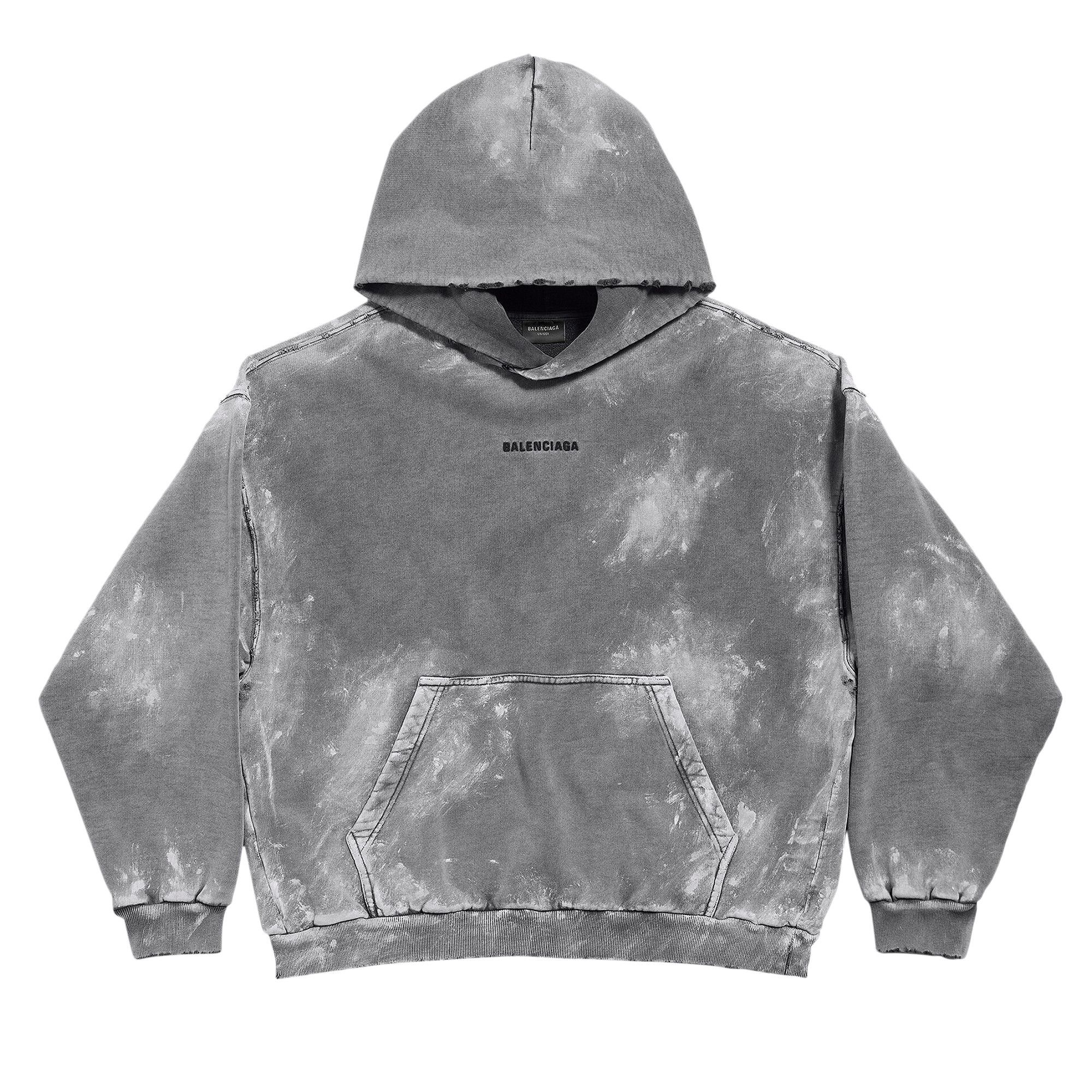 Balenciaga Logo Embroidered Faded Hoodie 'Grey' - 1