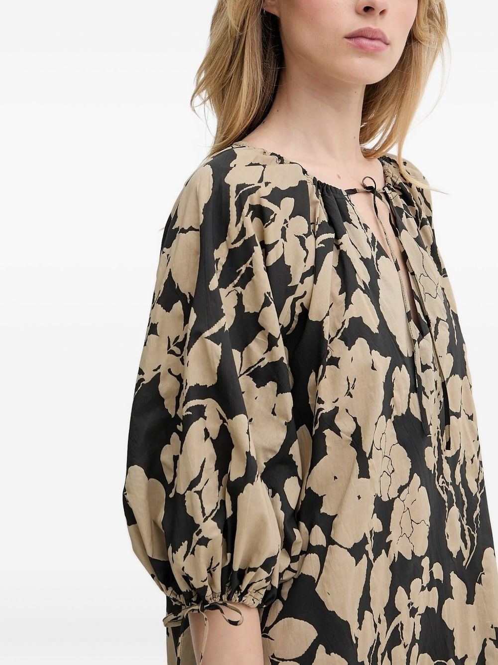floral print puff-sleeve midi dress - 5