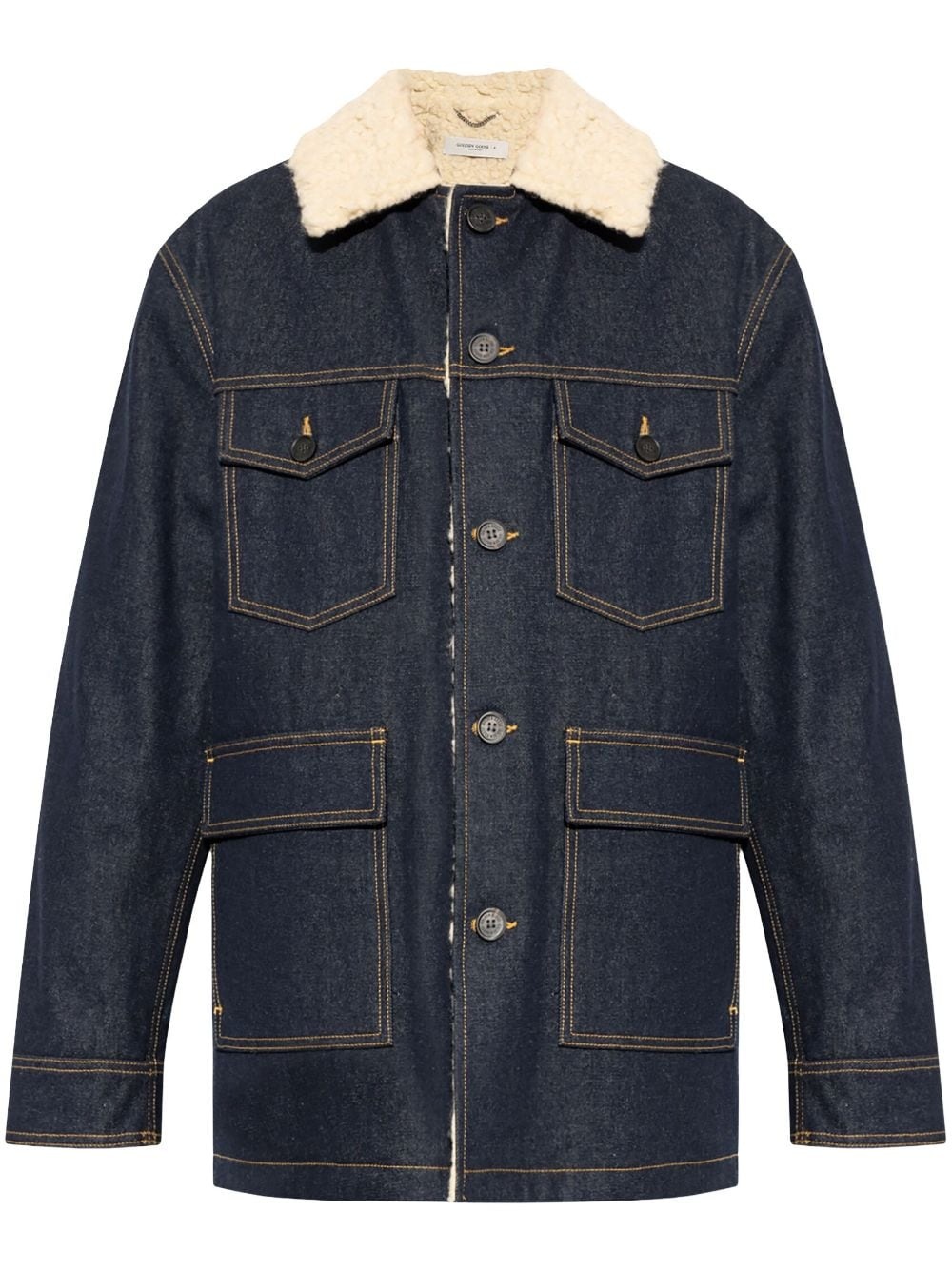 shearling-collar denim jacket - 1