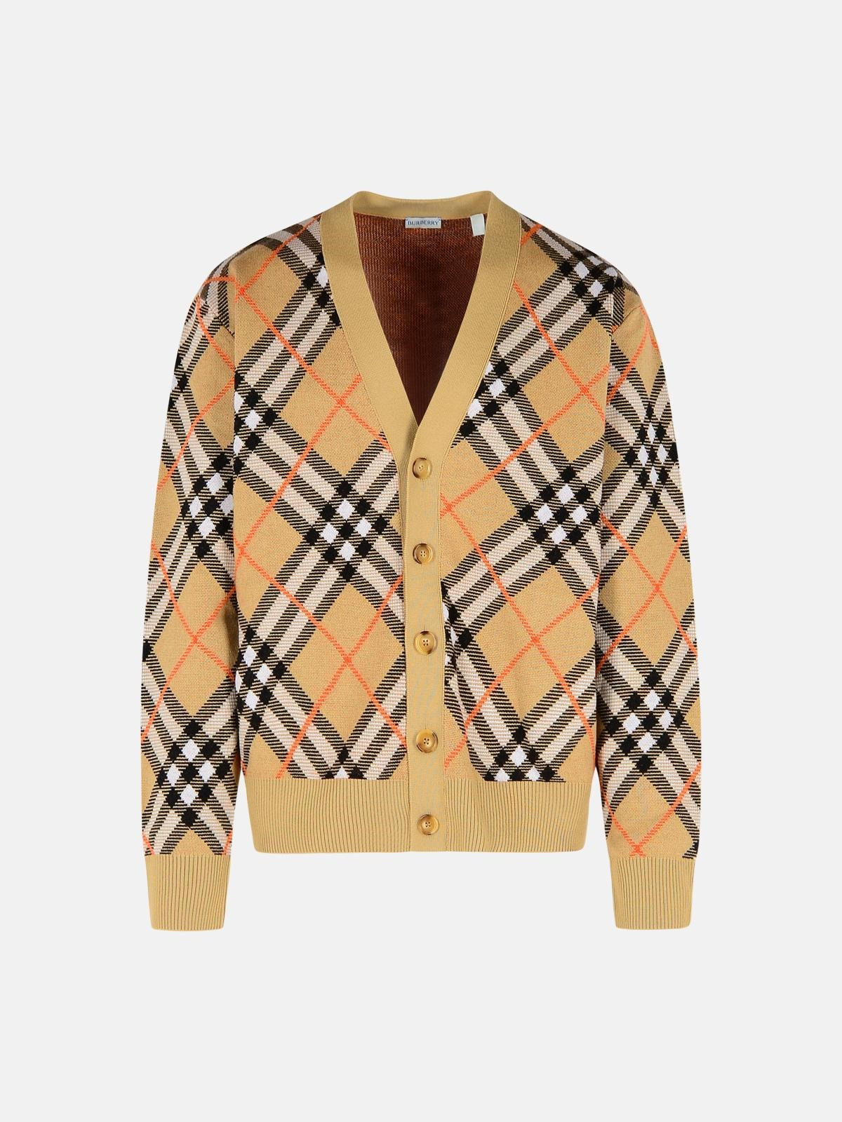 'CHECK' BEIGE WOOL CARDIGAN - 1