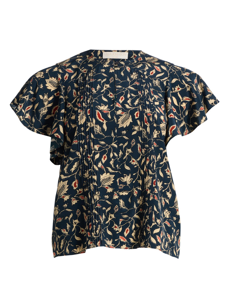 Women's Adoni Floral Silk Pintuck Top - Midnight Garden 1