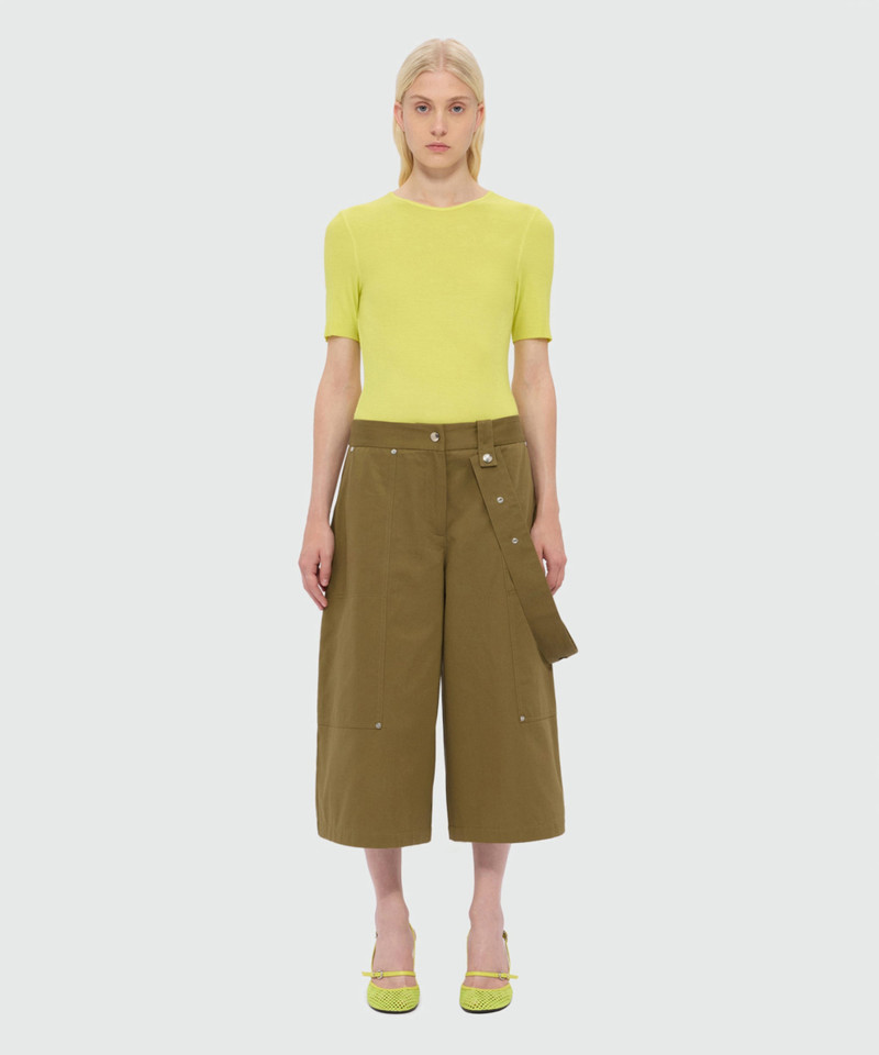 MSGM Military green cotton gabardine trousers with patch pockets and removable decorative belt outlook