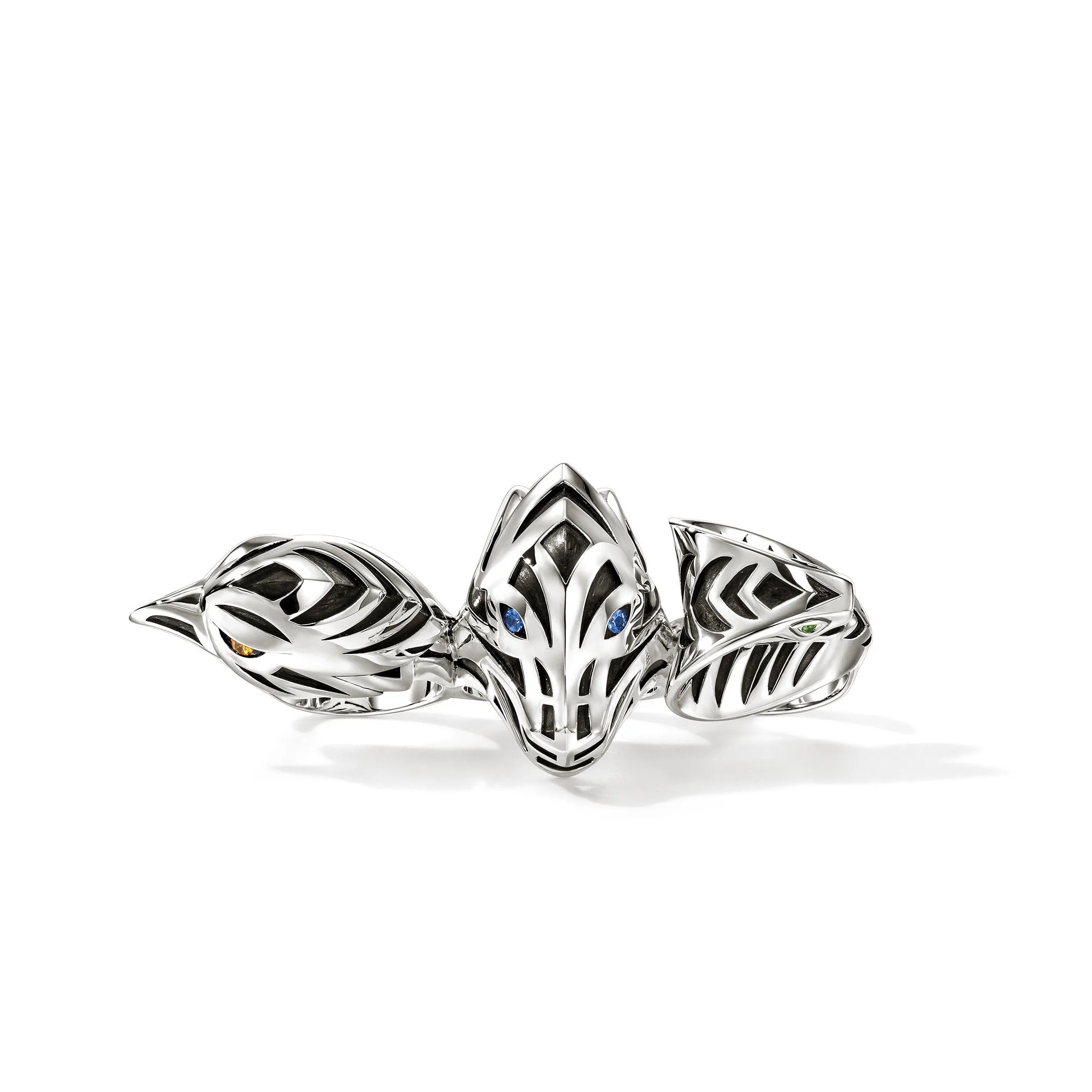Legends Three Finger Ring, Sterling Silver, Gemstones - 1