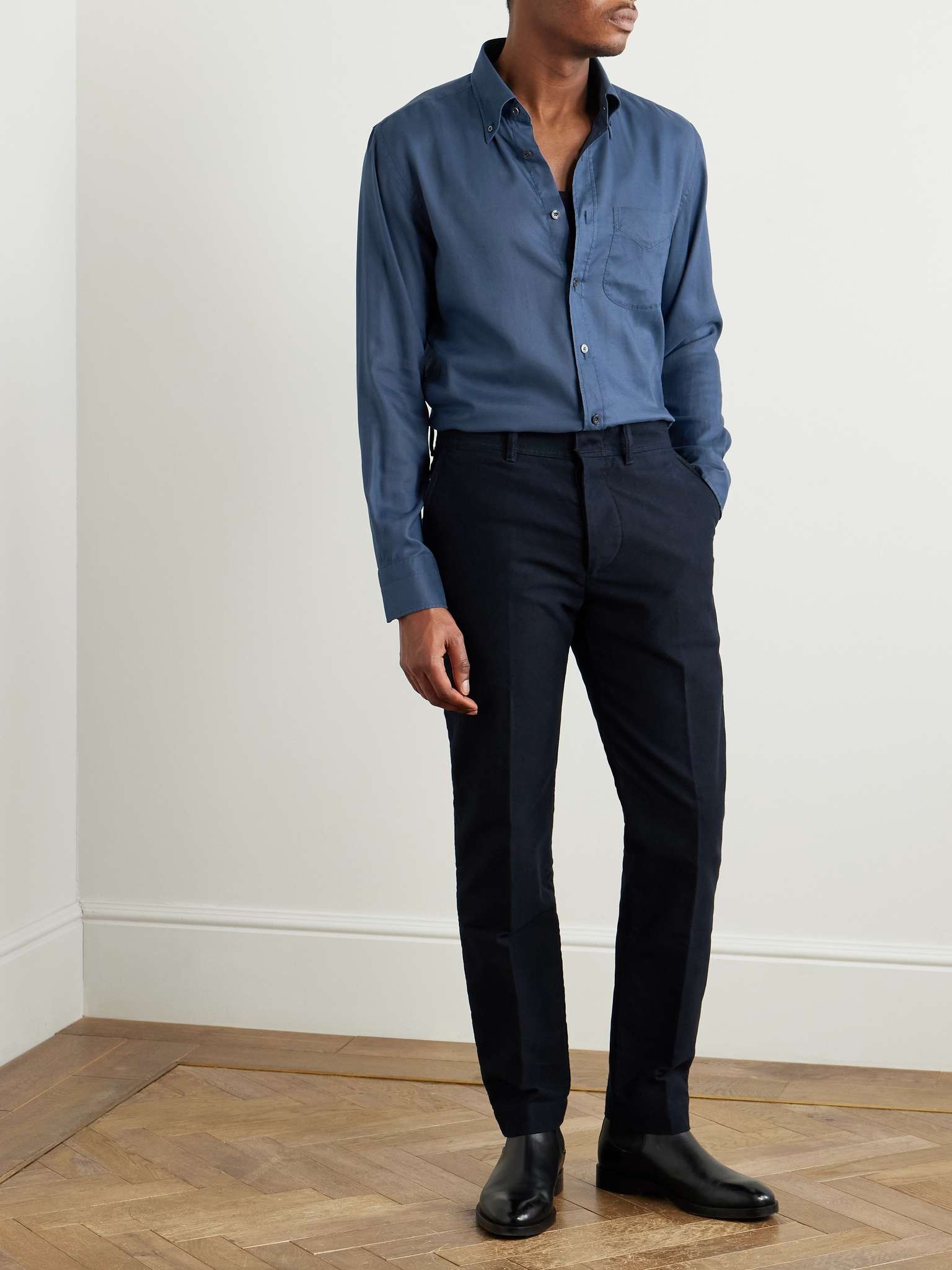 Straight-Leg Brushed Cotton-Satin Trousers - 2