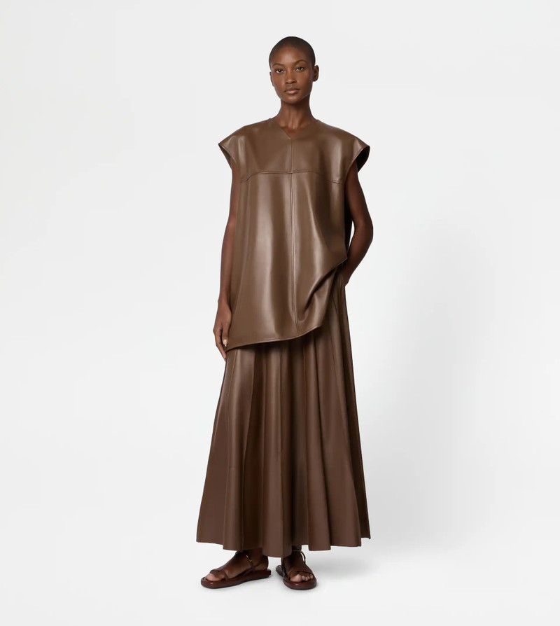 Tod's SKIRT IN PLEATED EFFECT LEATHER - BROWN outlook