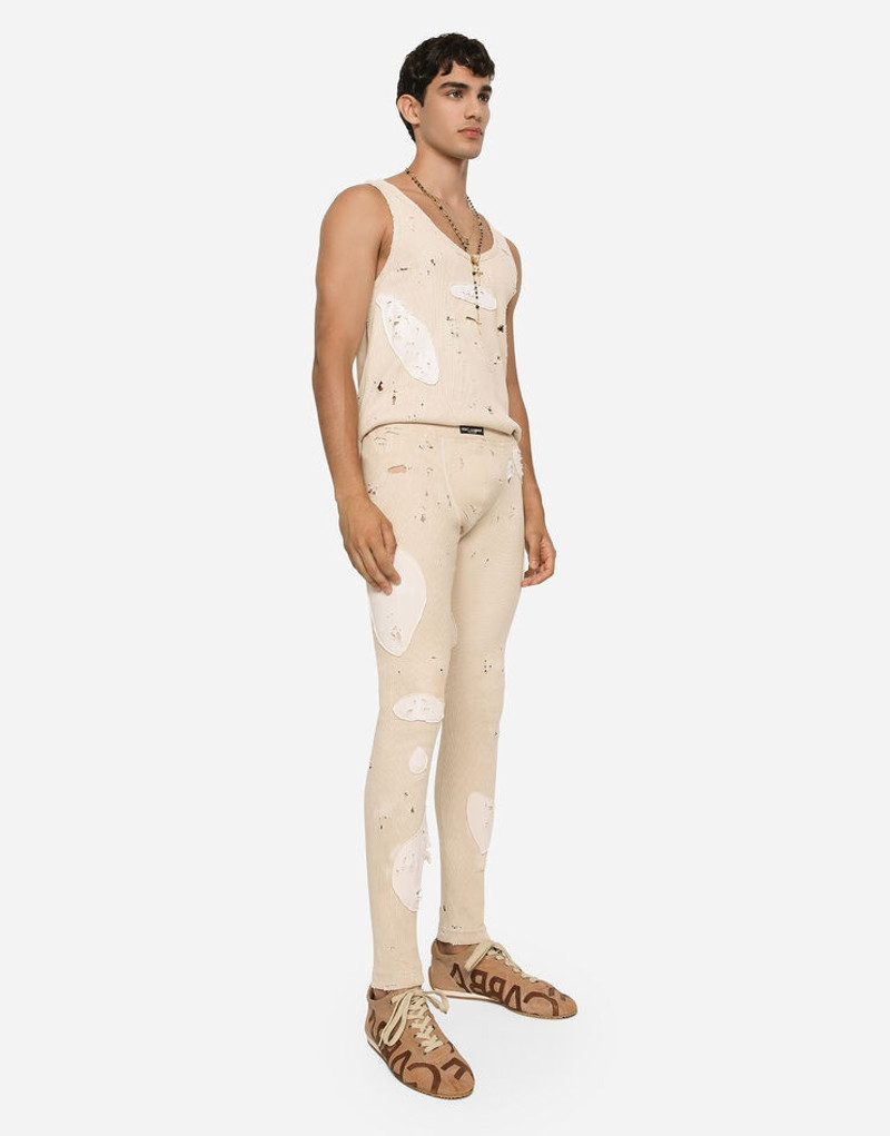 Fine-rib cotton leggings with patches 5