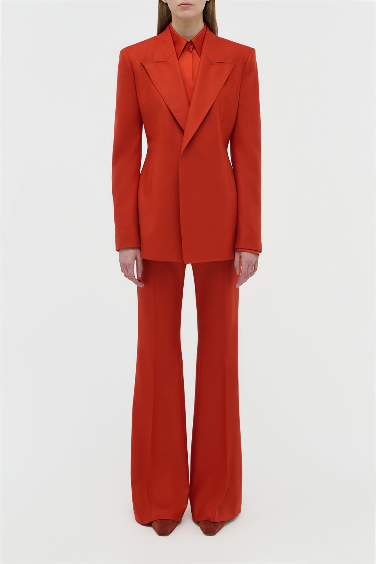 Rhein Flare Pant in Antelope Orange Wool Cashmere Flannel - 2