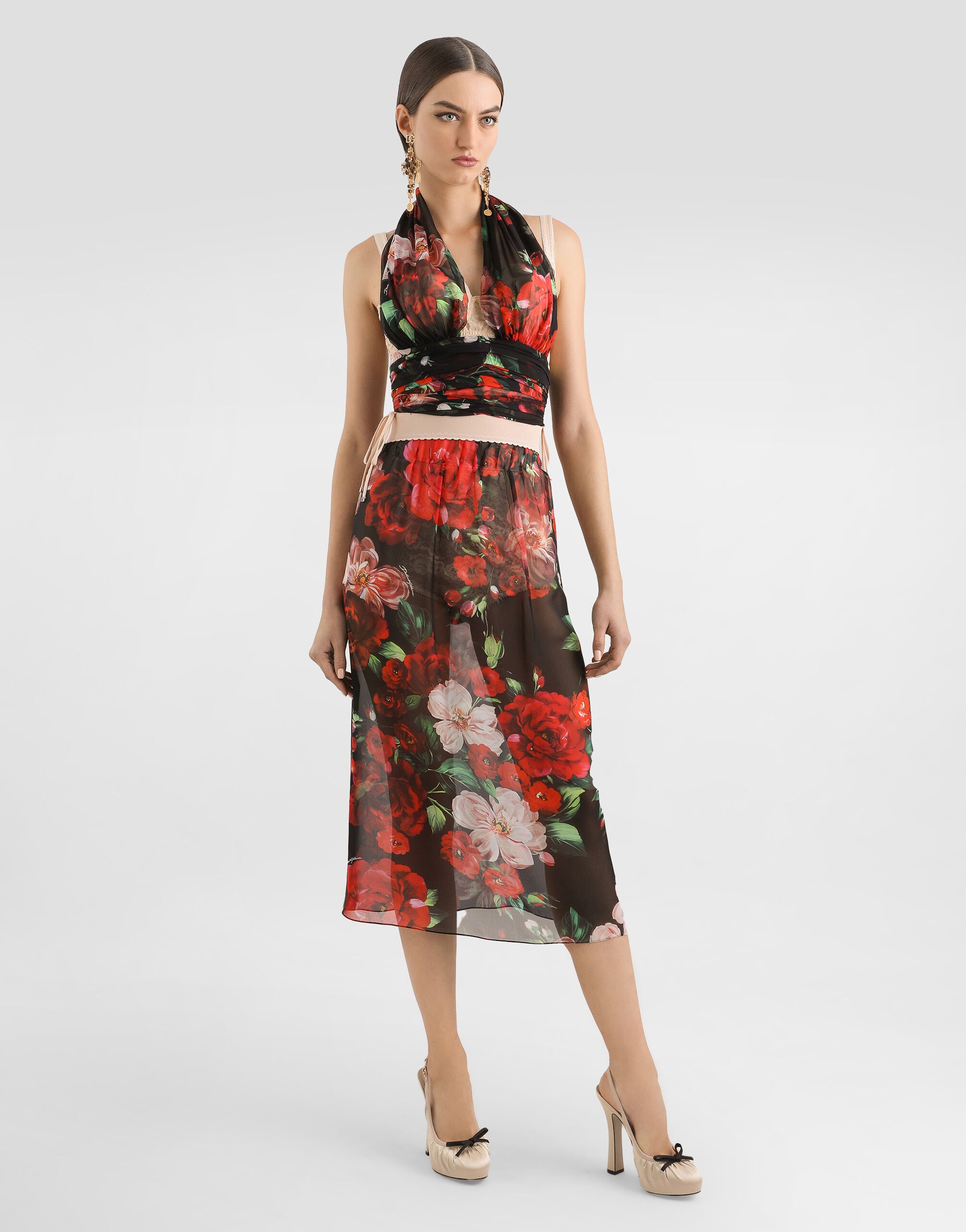 Marquisette and chiffon corset top with floral print - 2