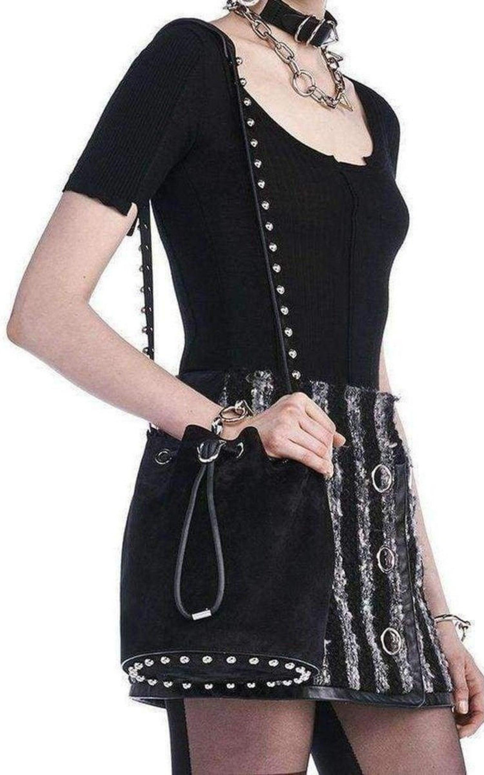 Black Suede Alpha Bucket Bag - 2