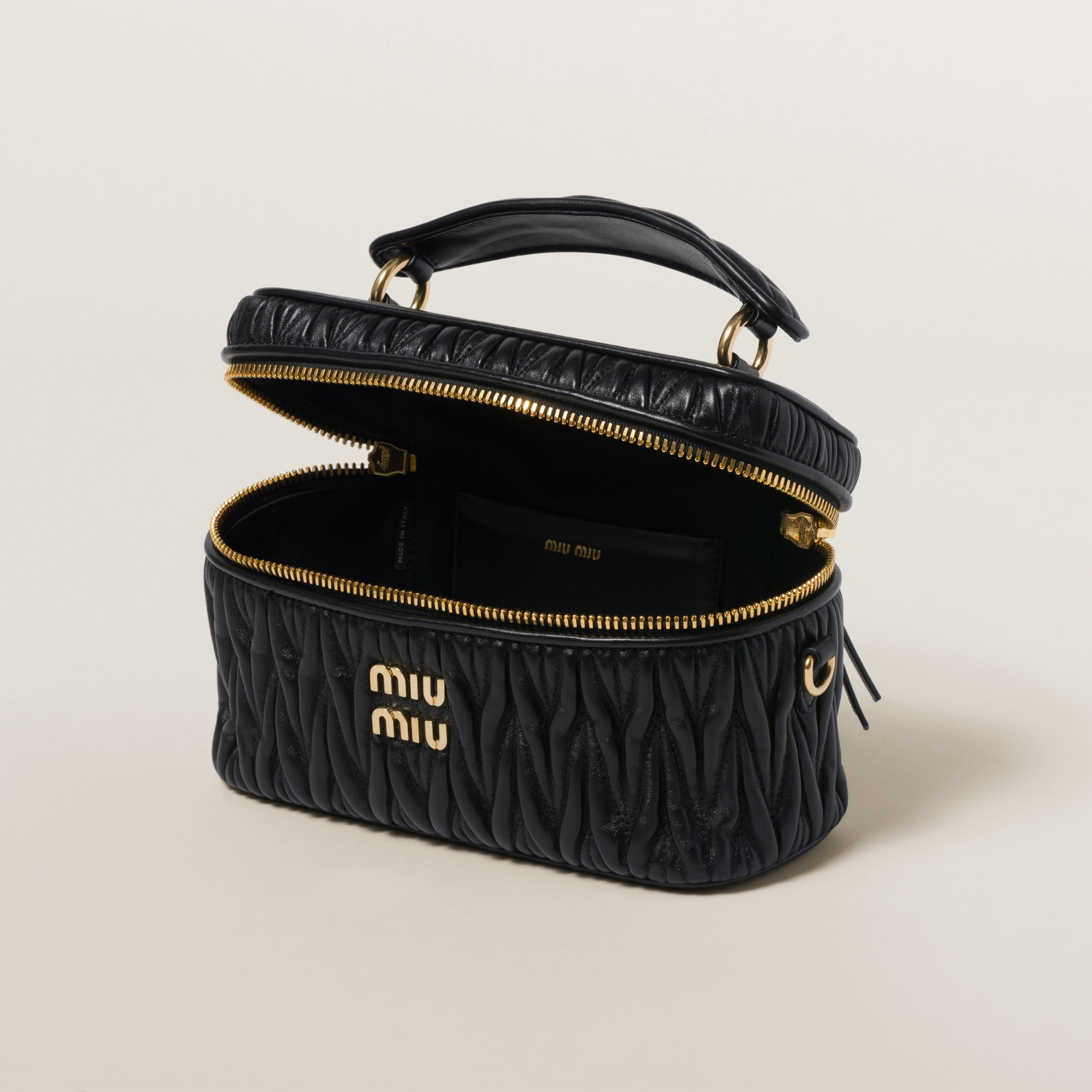 Miu Miu Shoulder Bag Matelasse Black with Logo Metal Fittings
