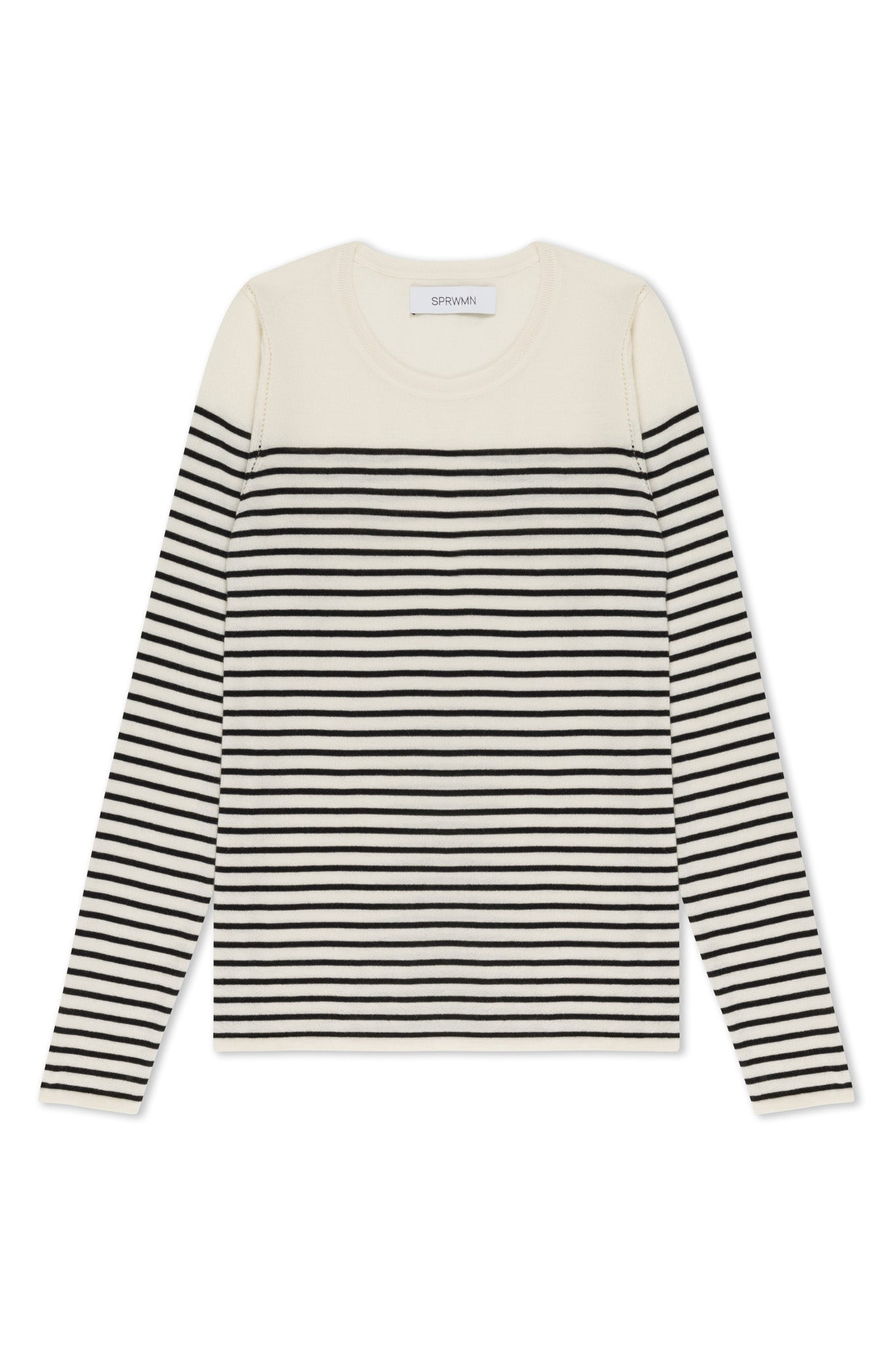 STRIPED IVORY CASHMERE FITTED CREW NECK SWEATER - 5