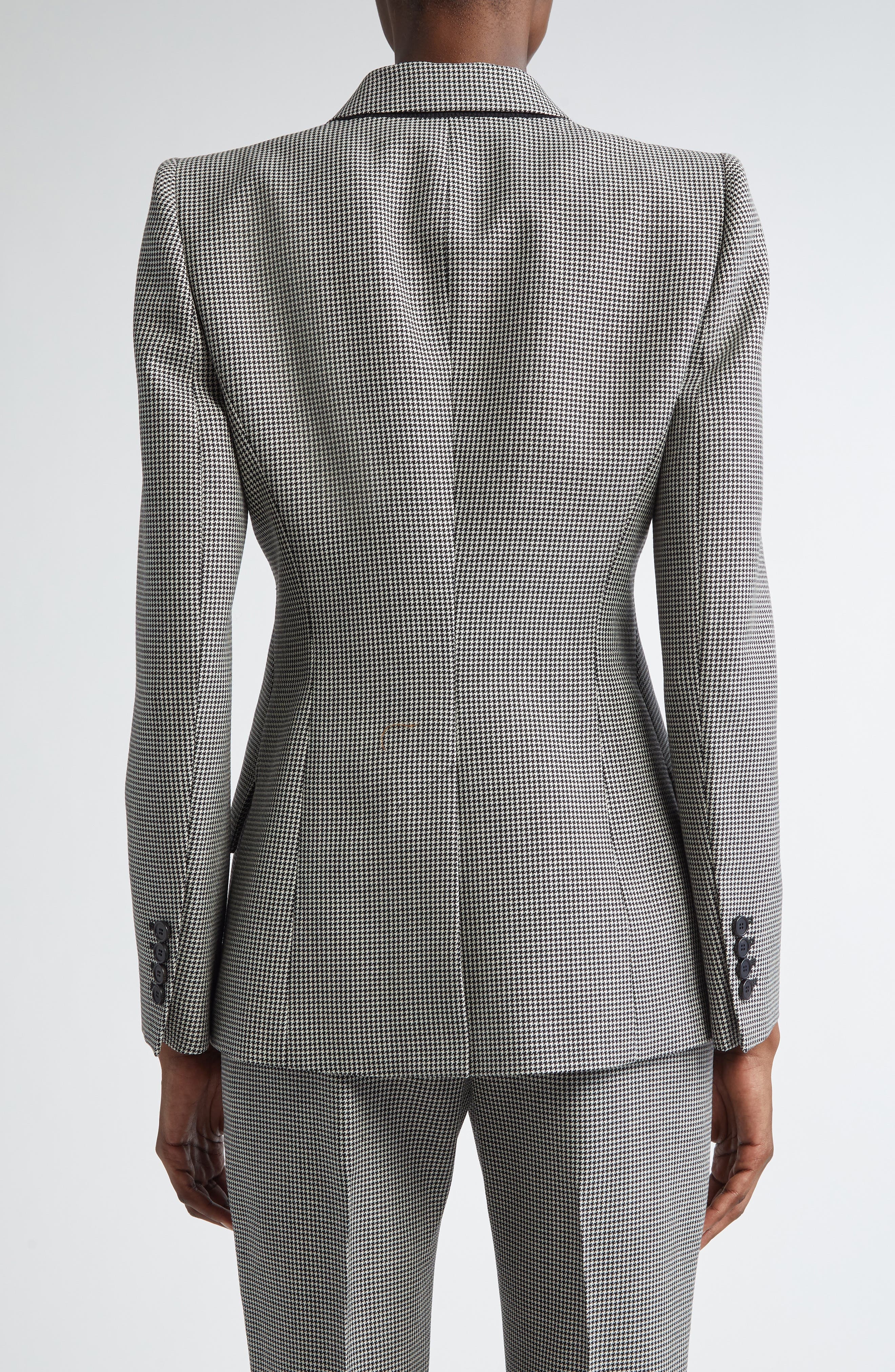 McQueen Houndstooth Check Wool Blazer in Black/Ivory at Nordstrom - 3