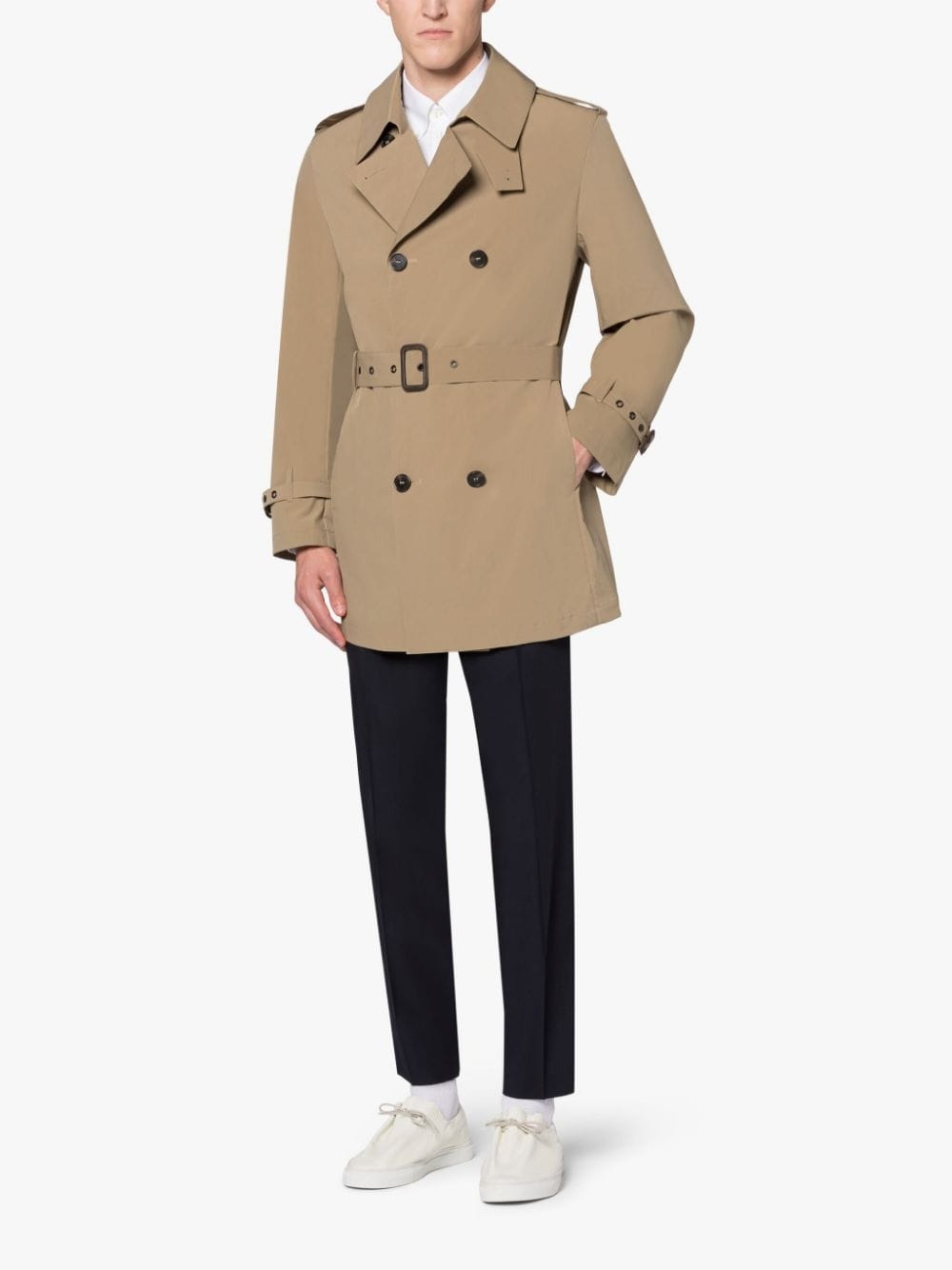 Reversible water-repellent fabric trench coat, honey