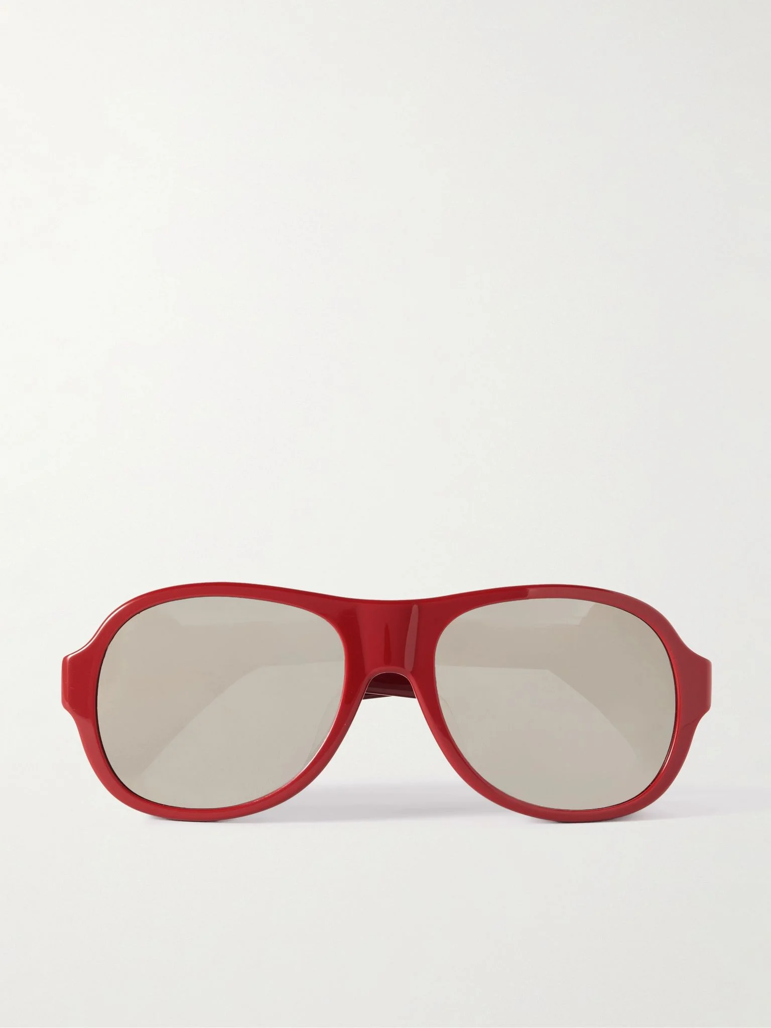 Aviator-style acetate and leather sunglasses Red - 1