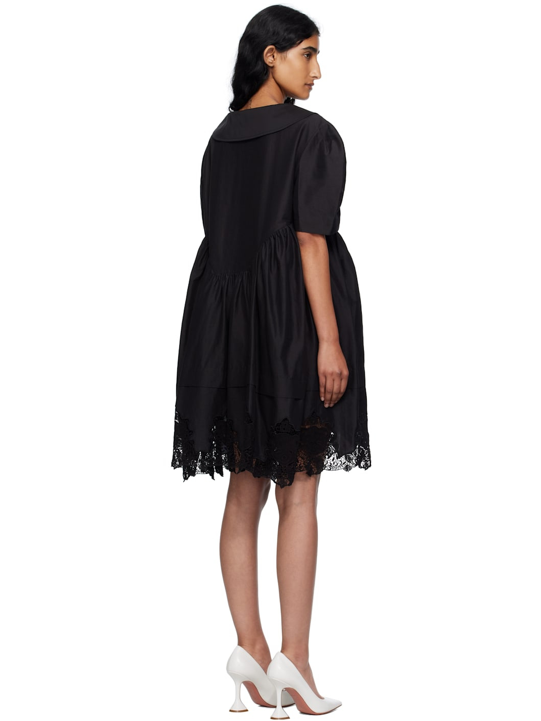 Black Lace Hem Puff Minidress - 3