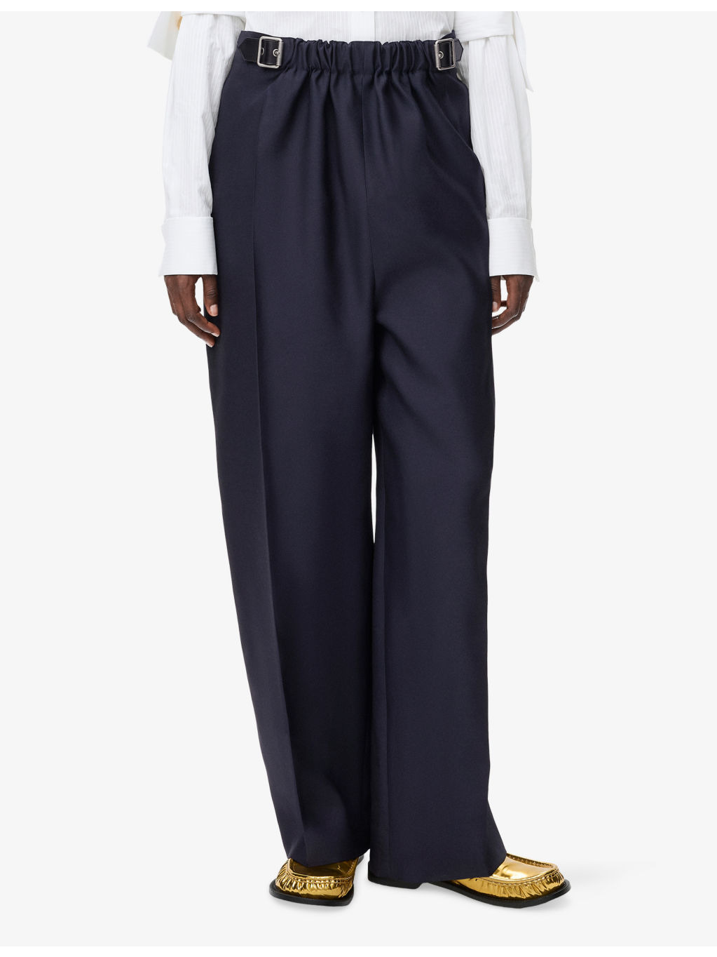 Belted Wide-Leg Wool-Silk Blend Trousers - 3