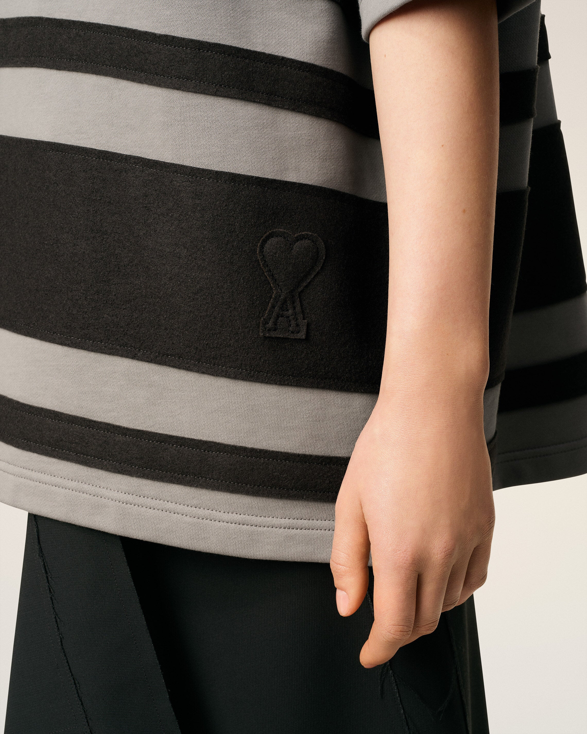 GREY COTTON AMI DE COEUR STIPED POLO - 4