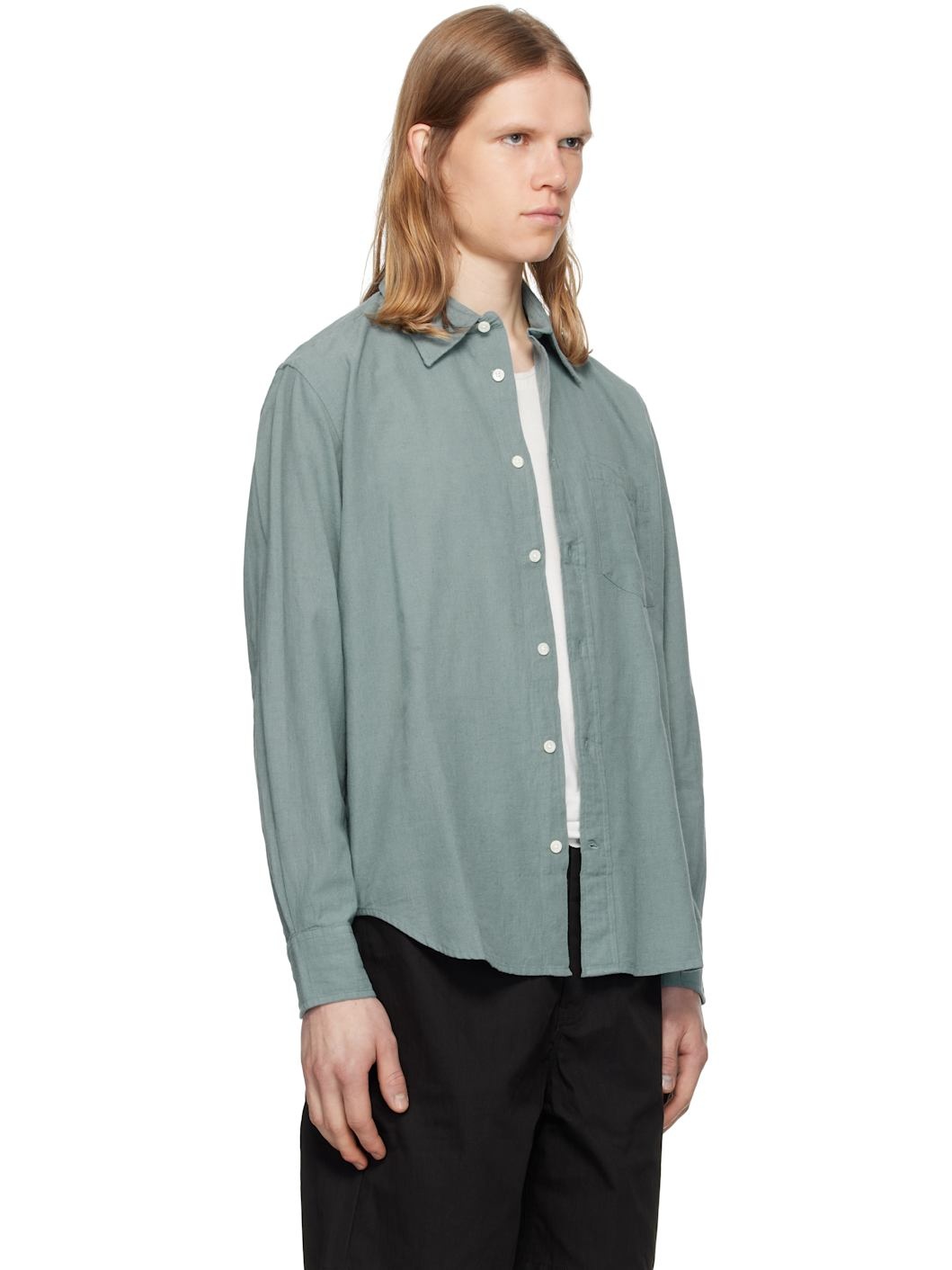 Blue Algot Relaxed Cotton Linen Shirt - 2