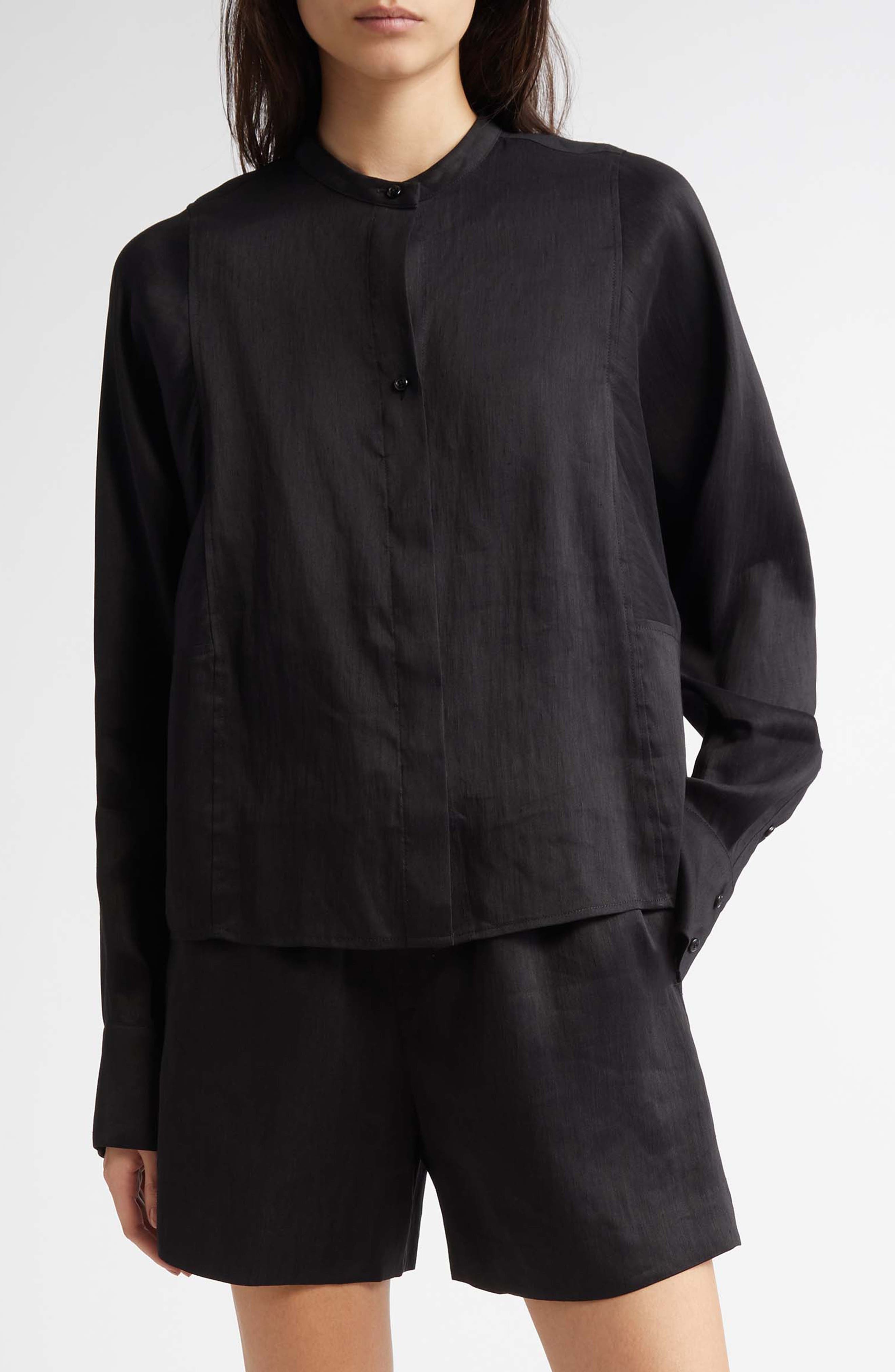 LOULOU DE SAISON Siara Oversize Linen & Silk Blouse in Black at Nordstrom - 1