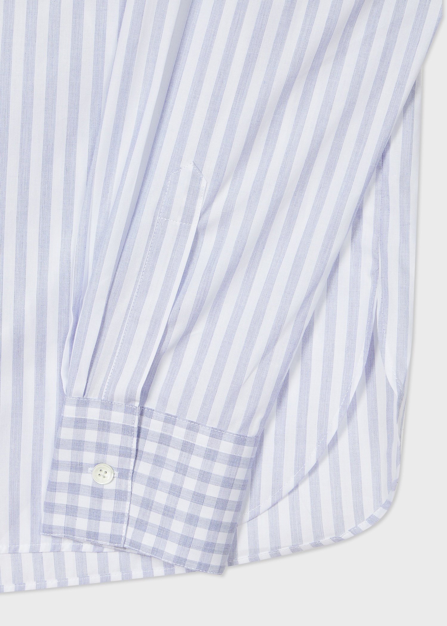 Women's White And Blue Stripe Shirt With Check Trims - 3