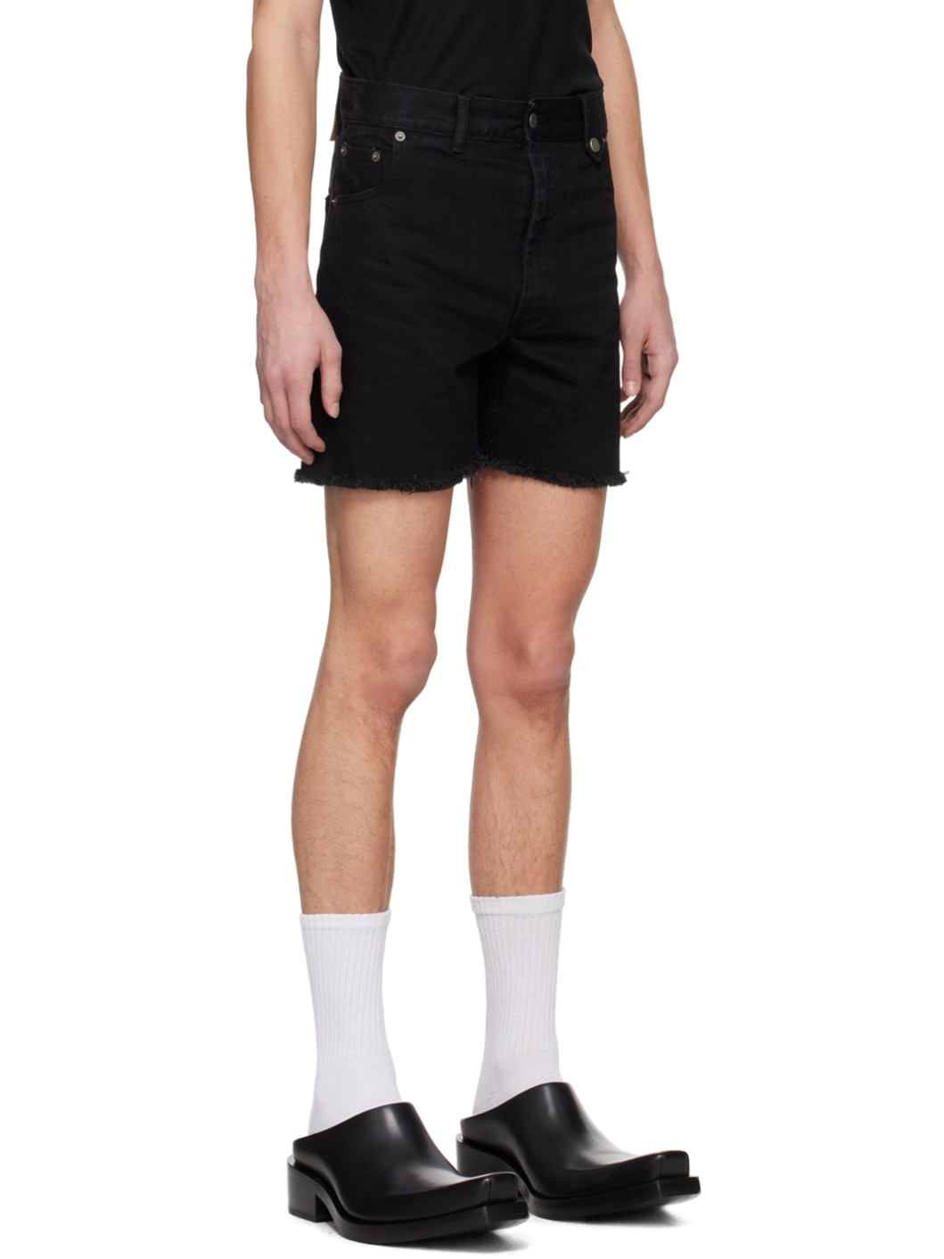 Black Stonewashed Denim Shorts - 2