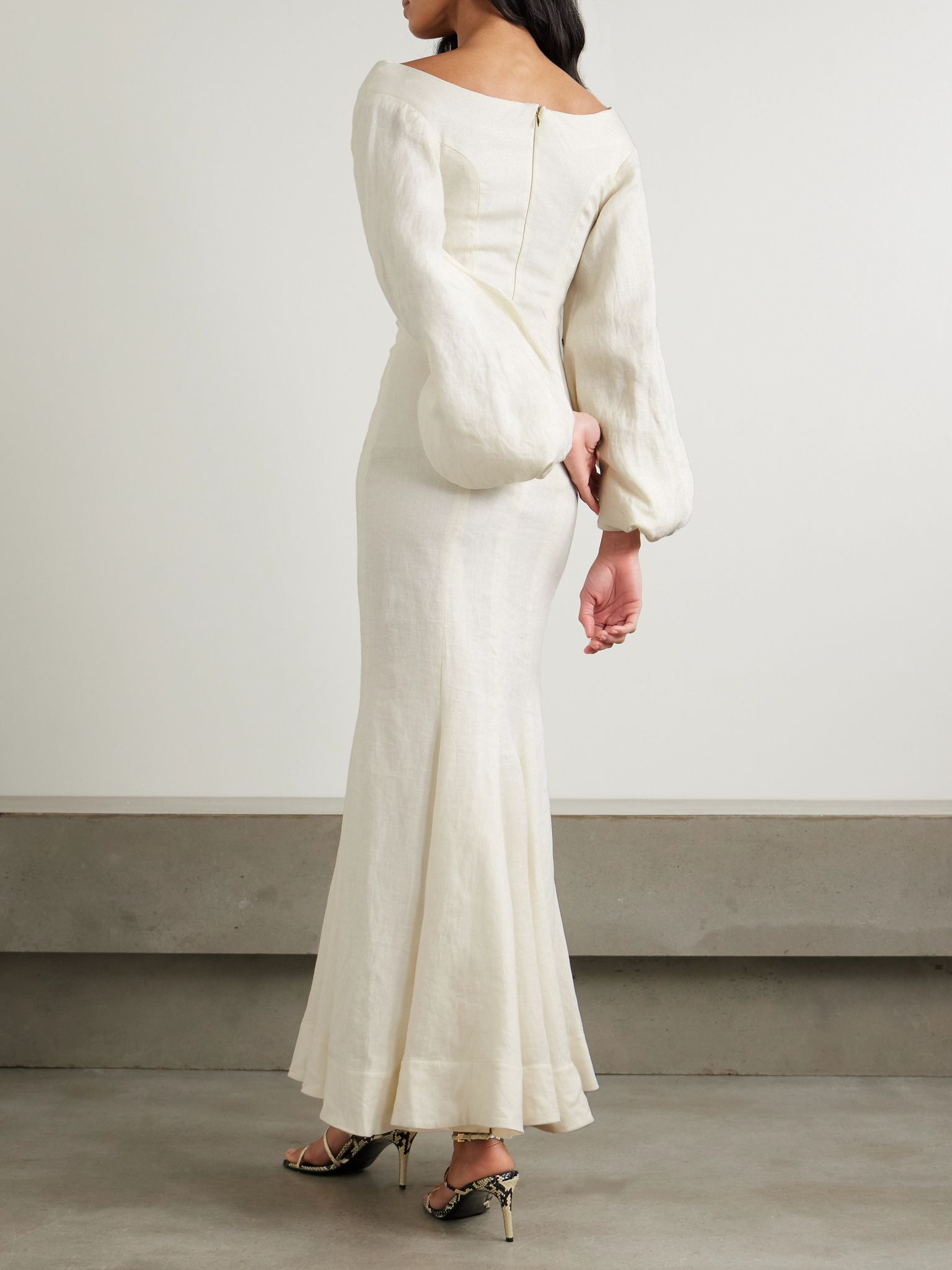 Peccana off-the-shoulder appliquéd linen maxi dress Ivory - 3