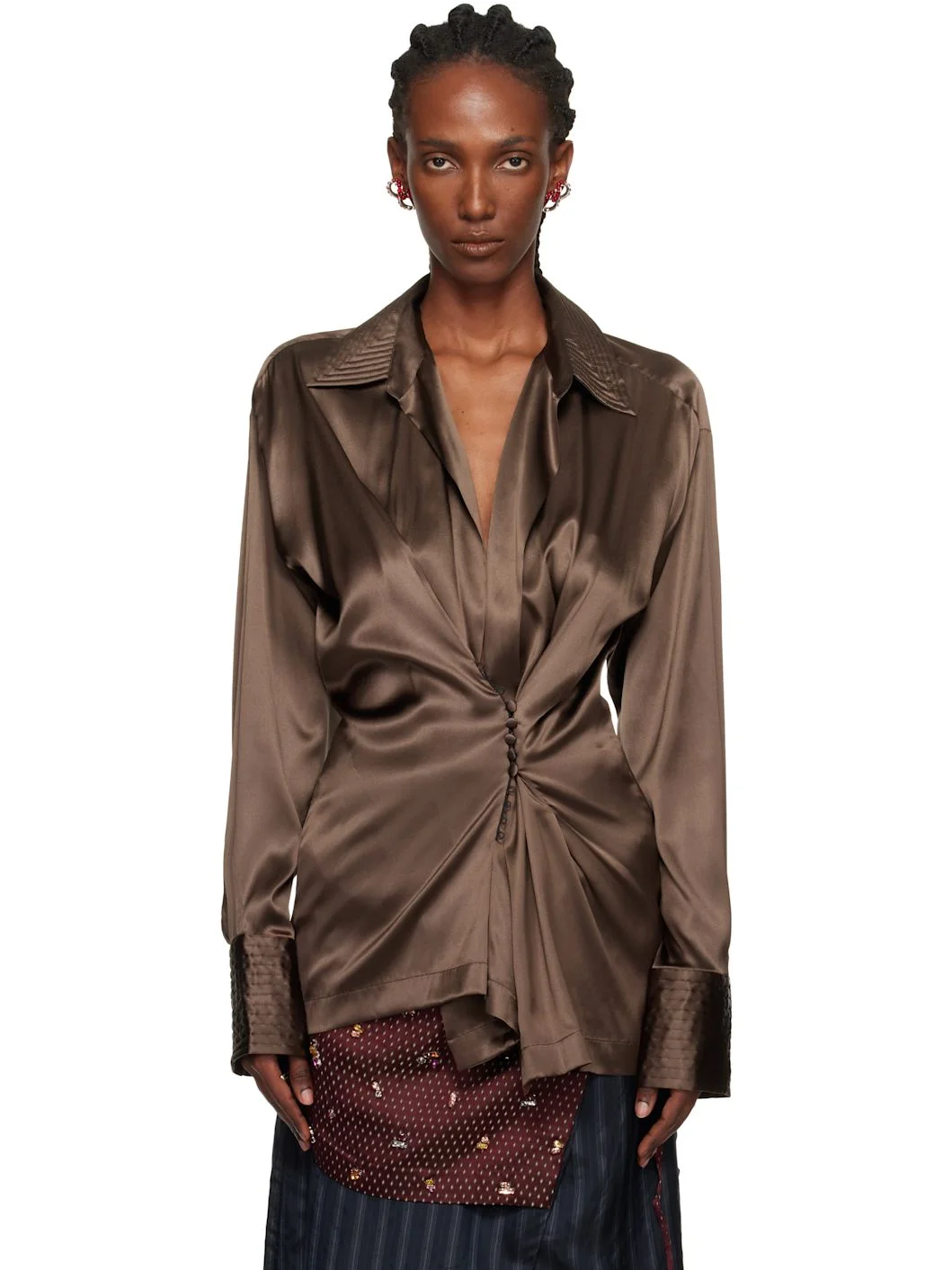 Brown Draped Shirt - 1