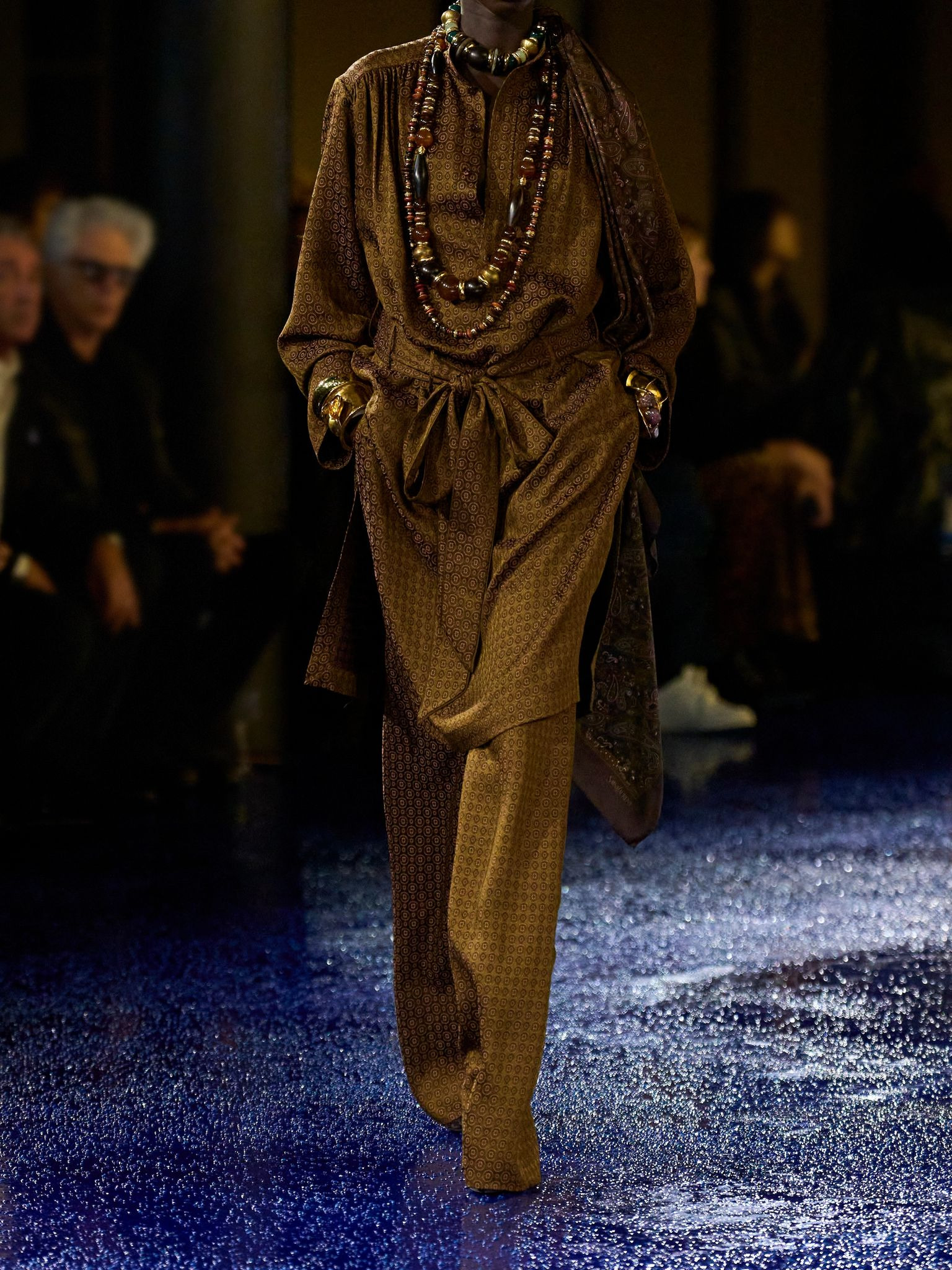 Belted printed silk shirt dress Bronze - 4
