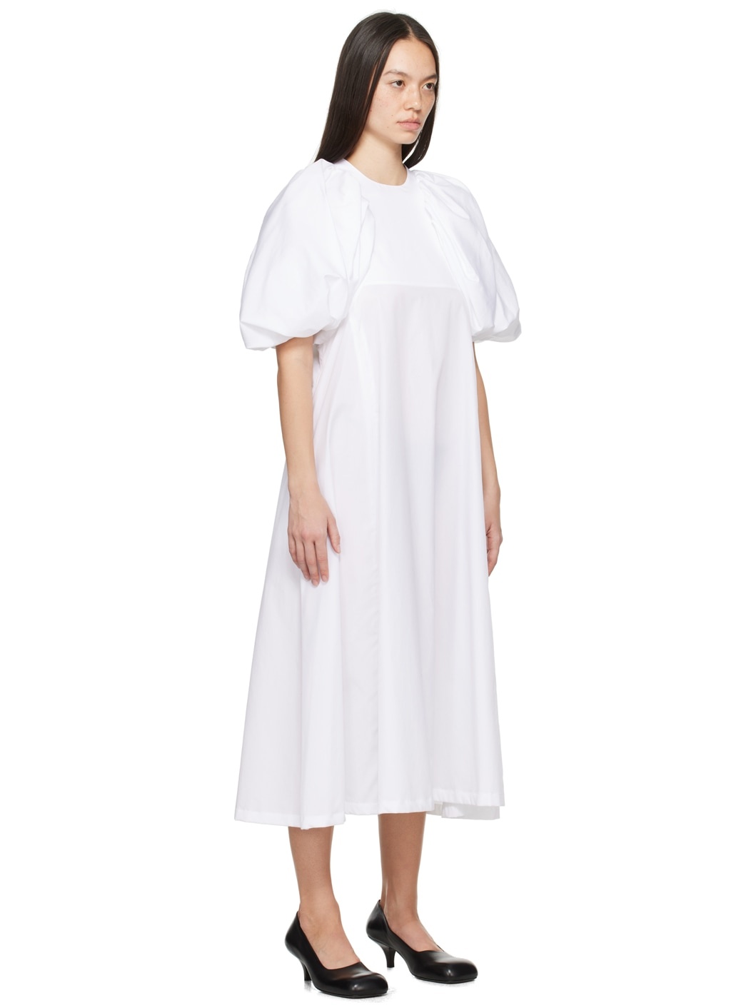 Noir Kei Ninomiya White Puff Sleeve Midi Dress | REVERSIBLE