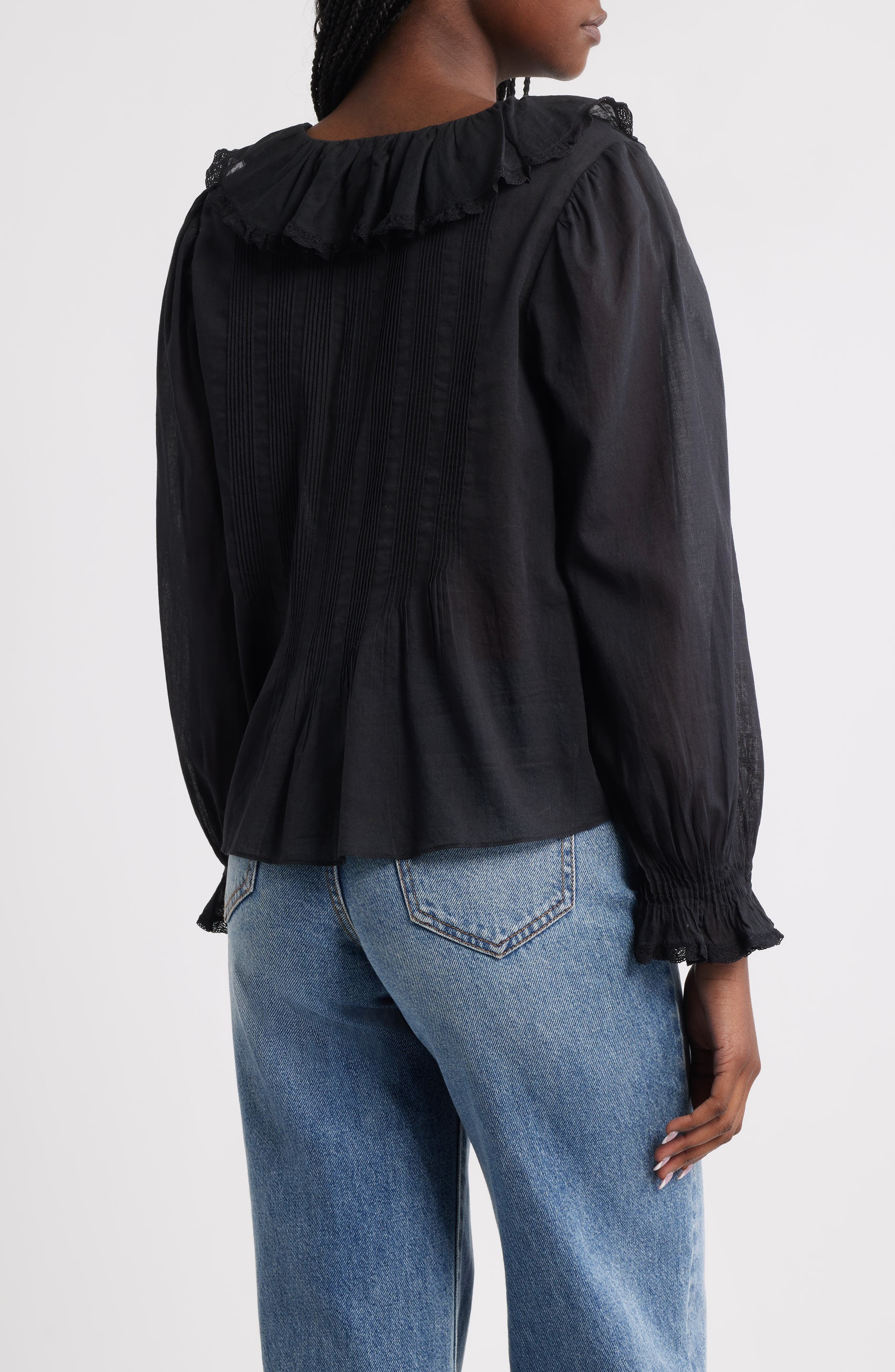 DÔEN Hardy Ruffle Pintuck Organic Cotton Top in Black at Nordstrom - 2