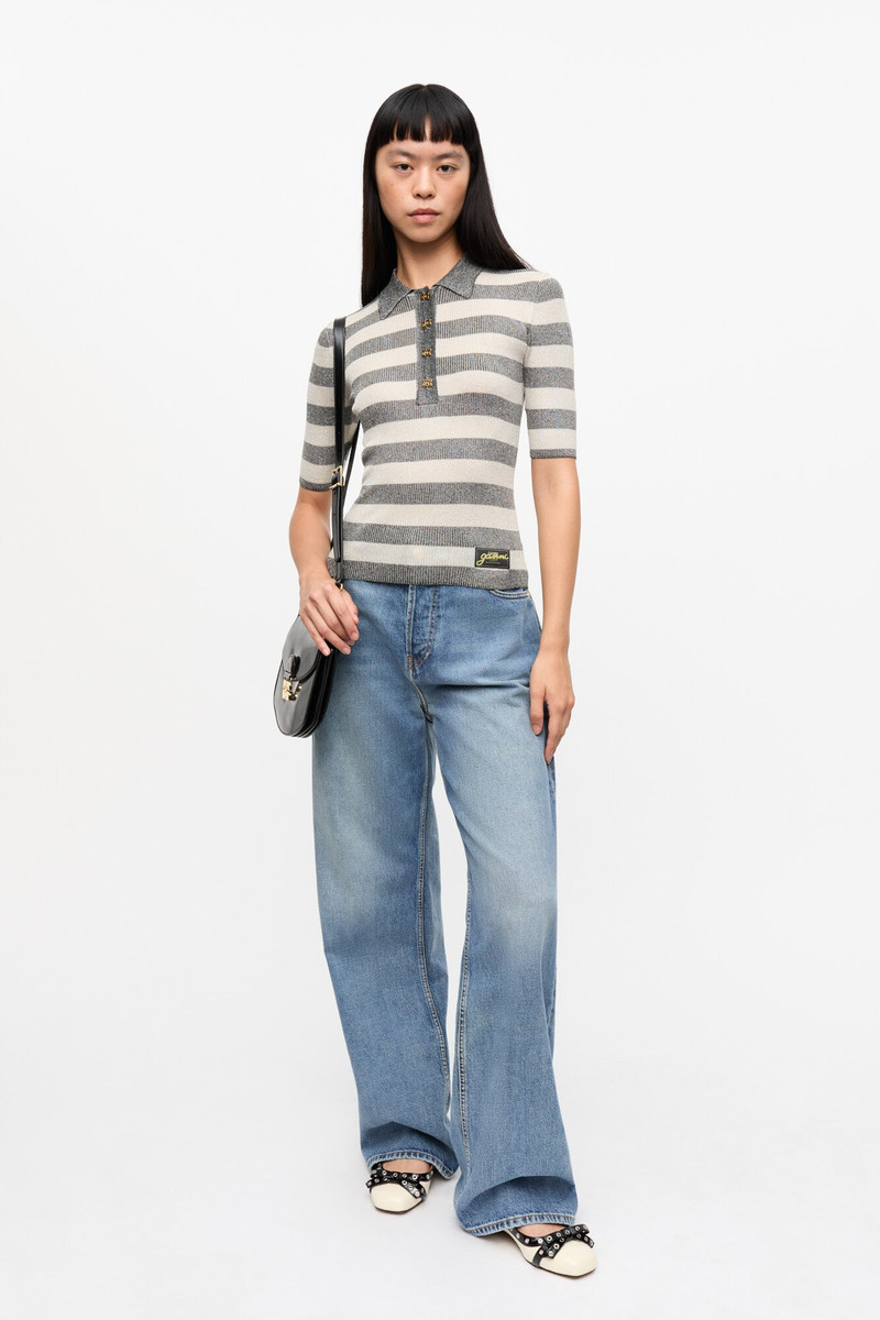 GREY STRIPED SPARKLE RIB POLO T-SHIRT 4