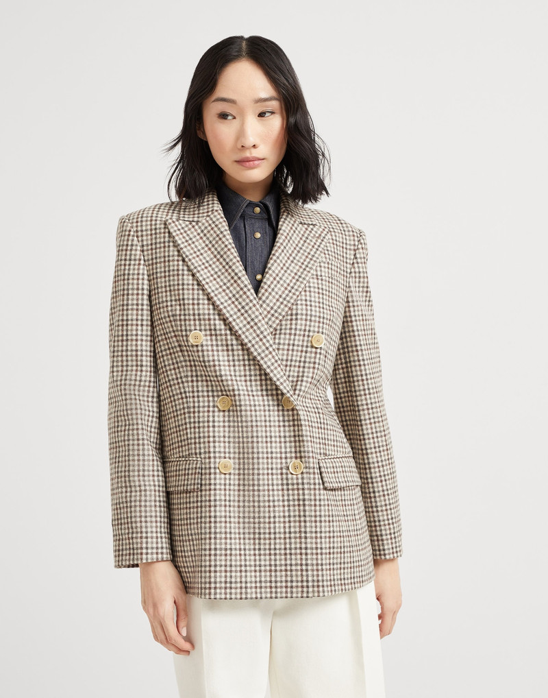 Virgin wool checked flannel blazer with monili - 1