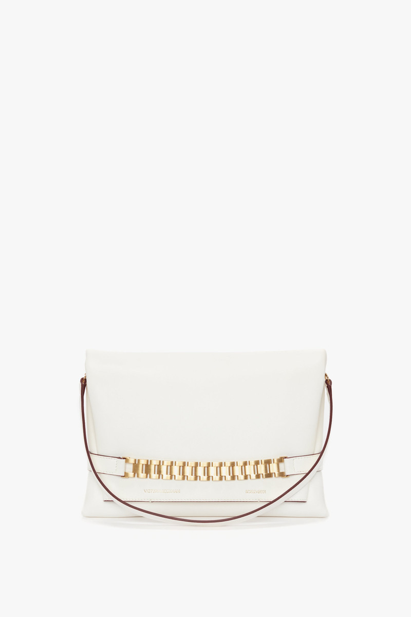Victoria Beckham Chain Pouch with Strap In White Leather outlook