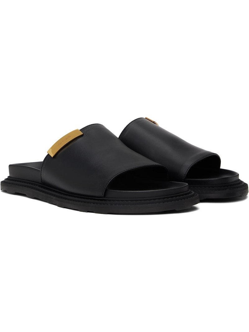 Black Calfskin Logo Plaque Sandals 4