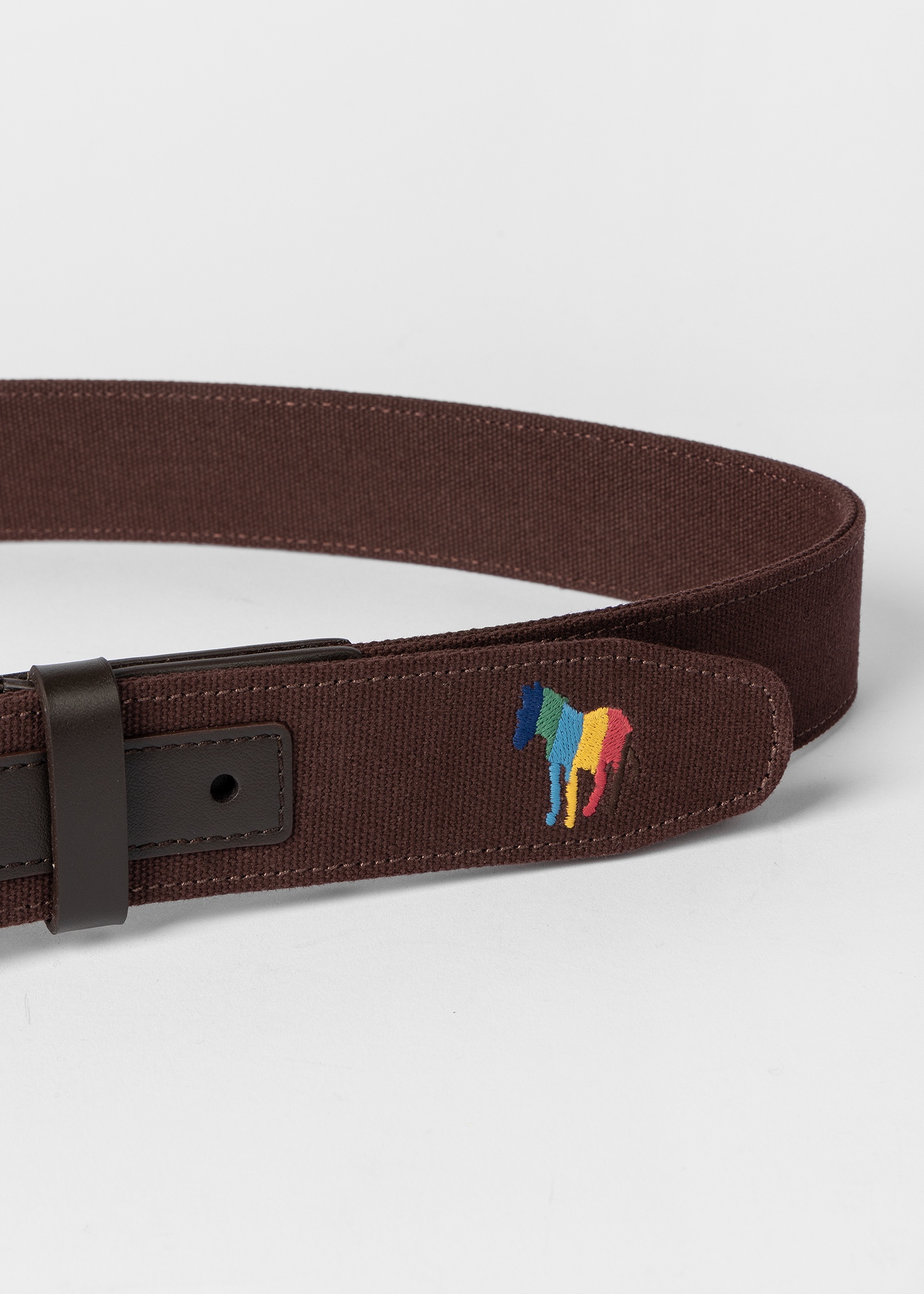 Brown 'Broad Stripe Zebra' Canvas & Leather Belt - 3