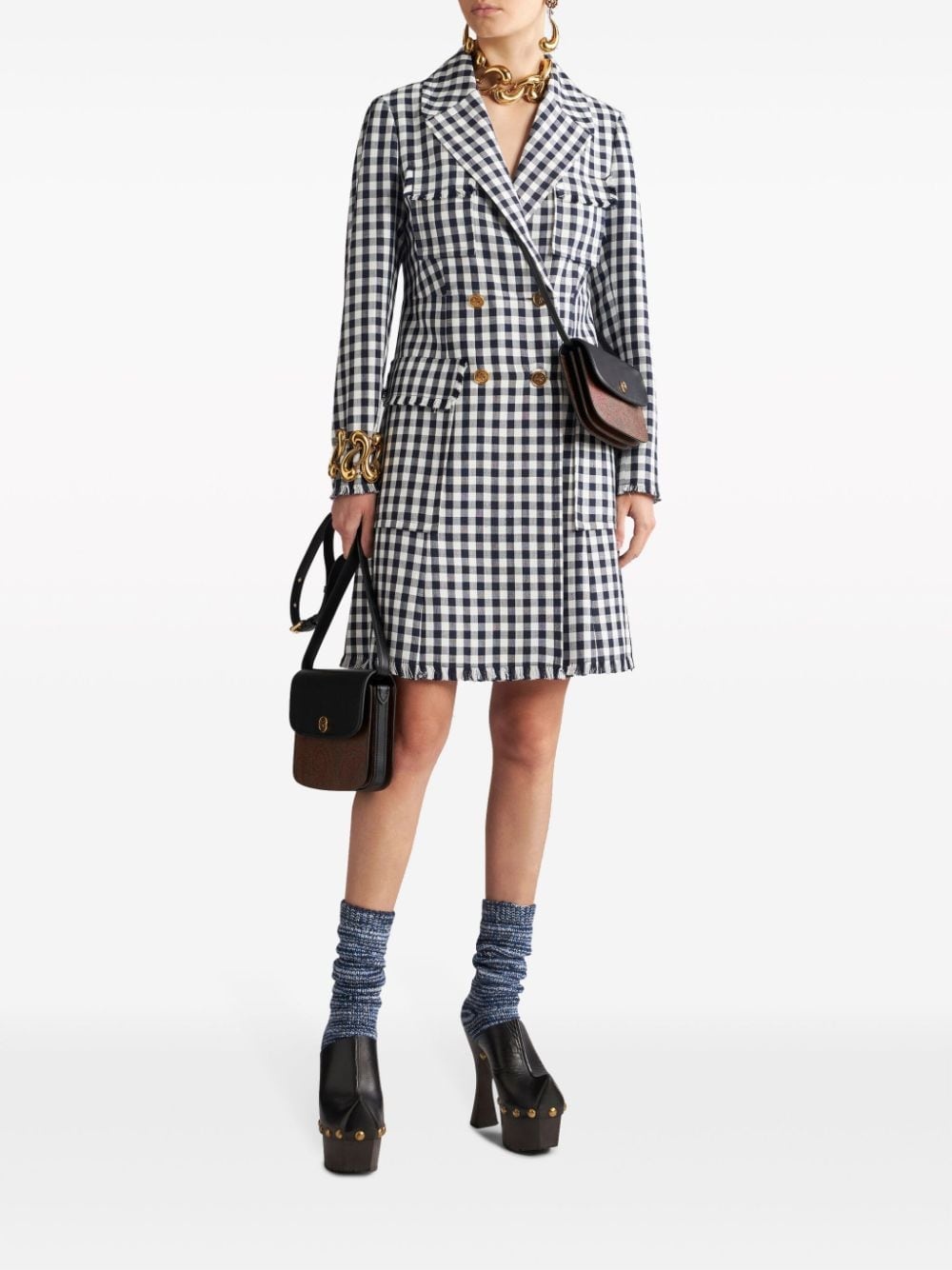 gingham-print double-breasted coat - 2