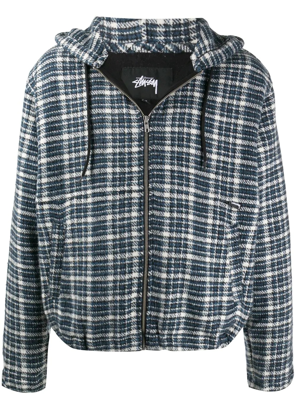 drawstring hood plaid jacket - 1