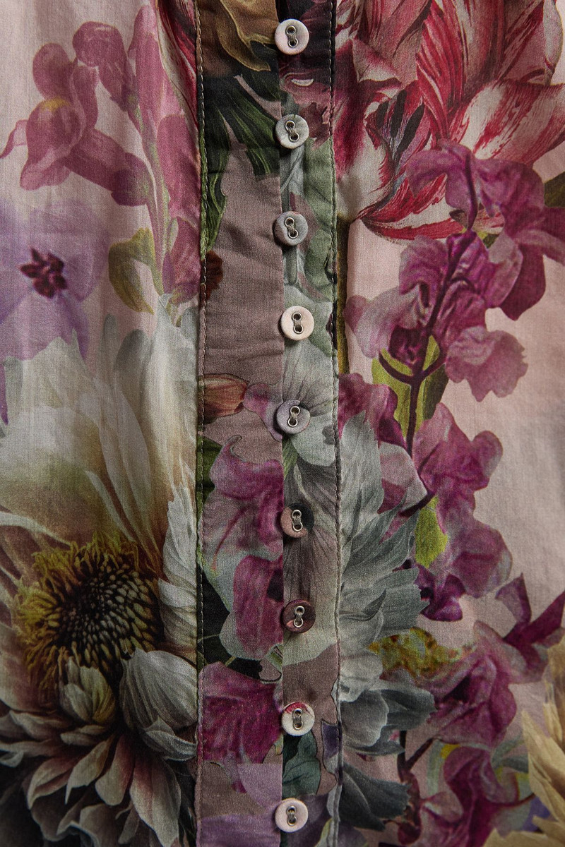 Petite Floral Print Silk Cotton Long Sleeve Woven Blouse 3