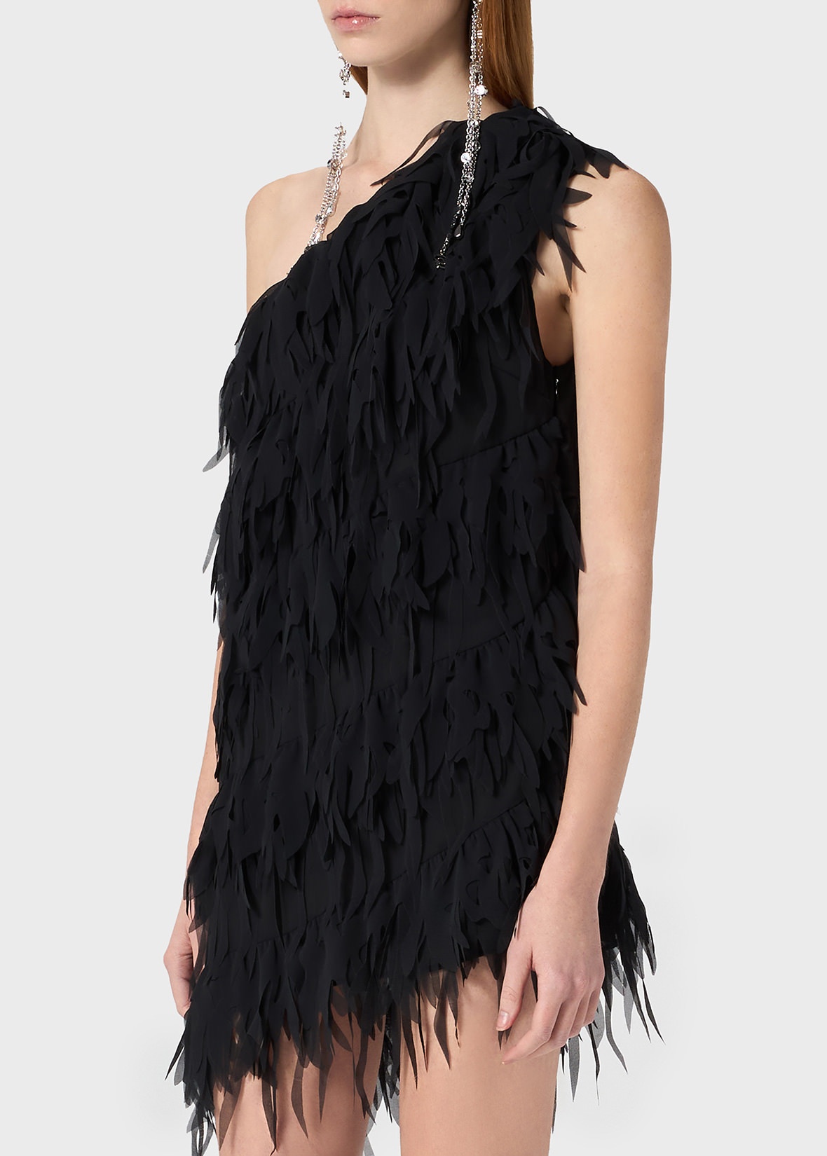 ASYMMETRIC DRESS IN GEORGETTE WITH FRINGES - 5