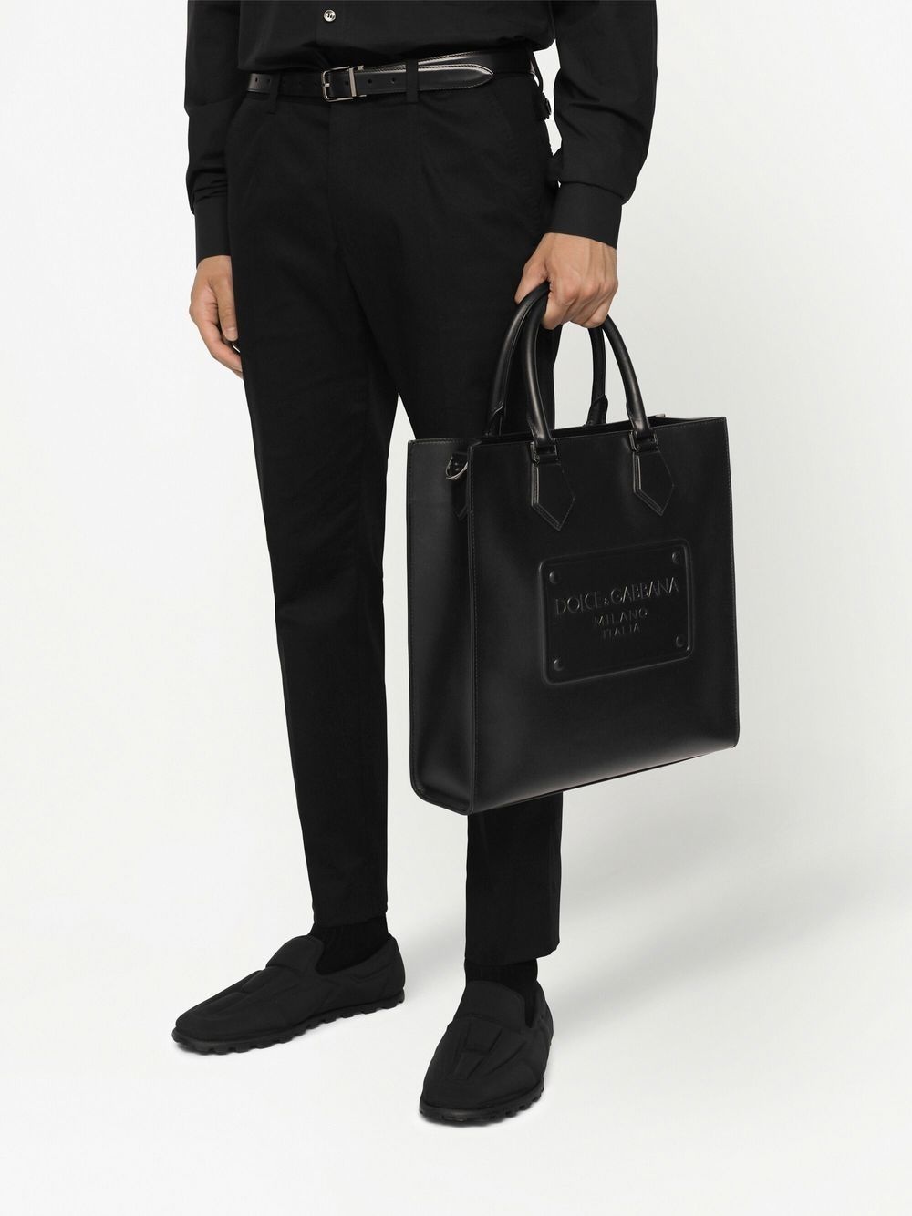 logo-embossed leather tote bag - 2