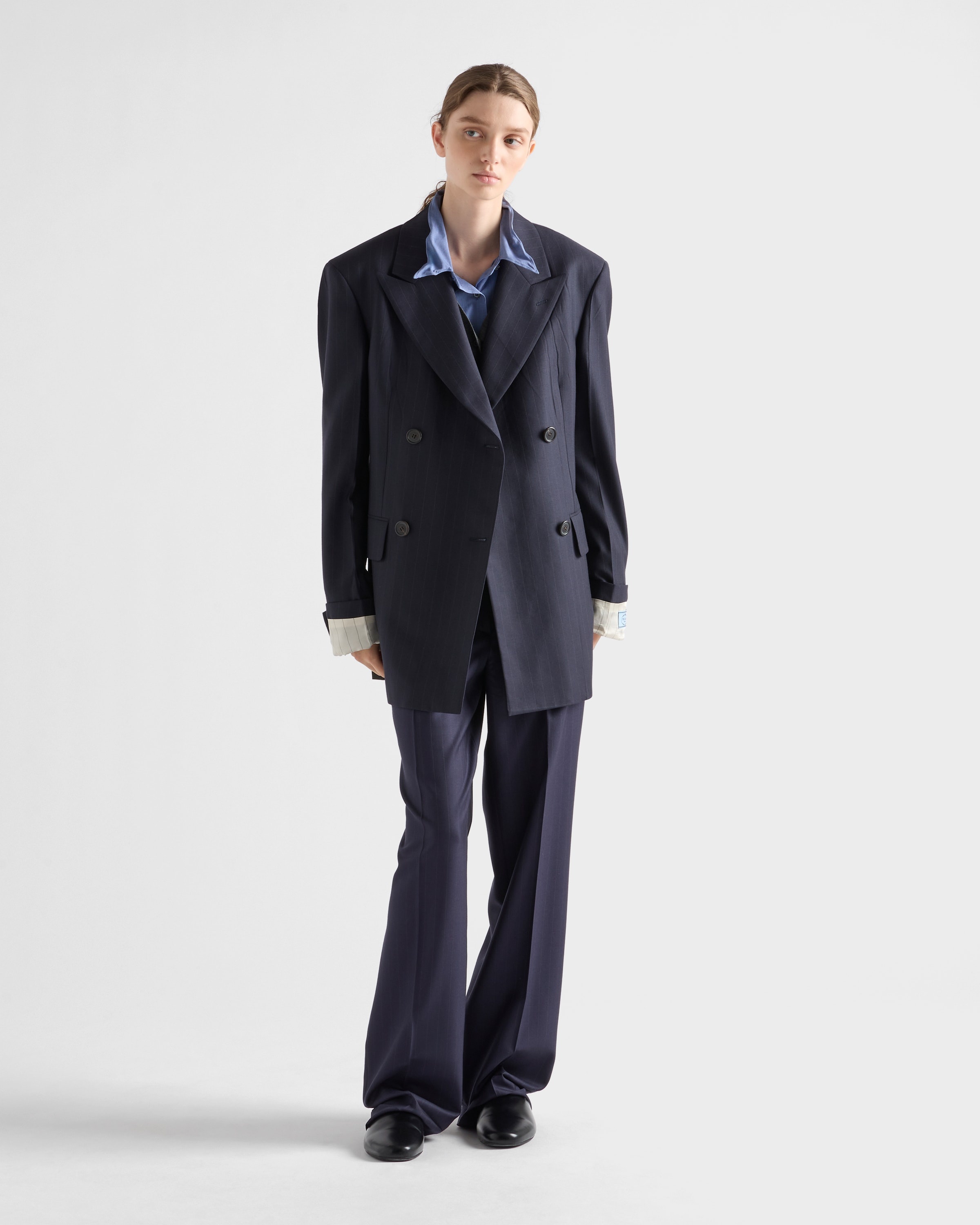 Double-breasted pinstriped wool jacket - 2
