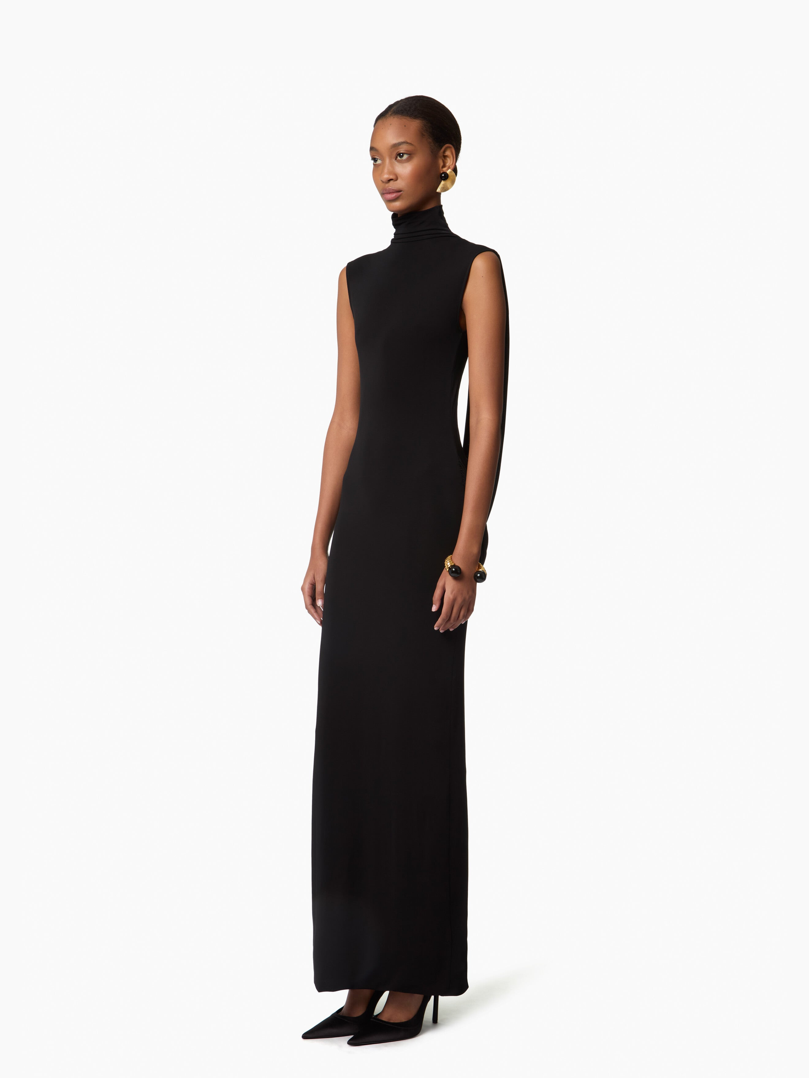 Black Long Draped Dress - 2