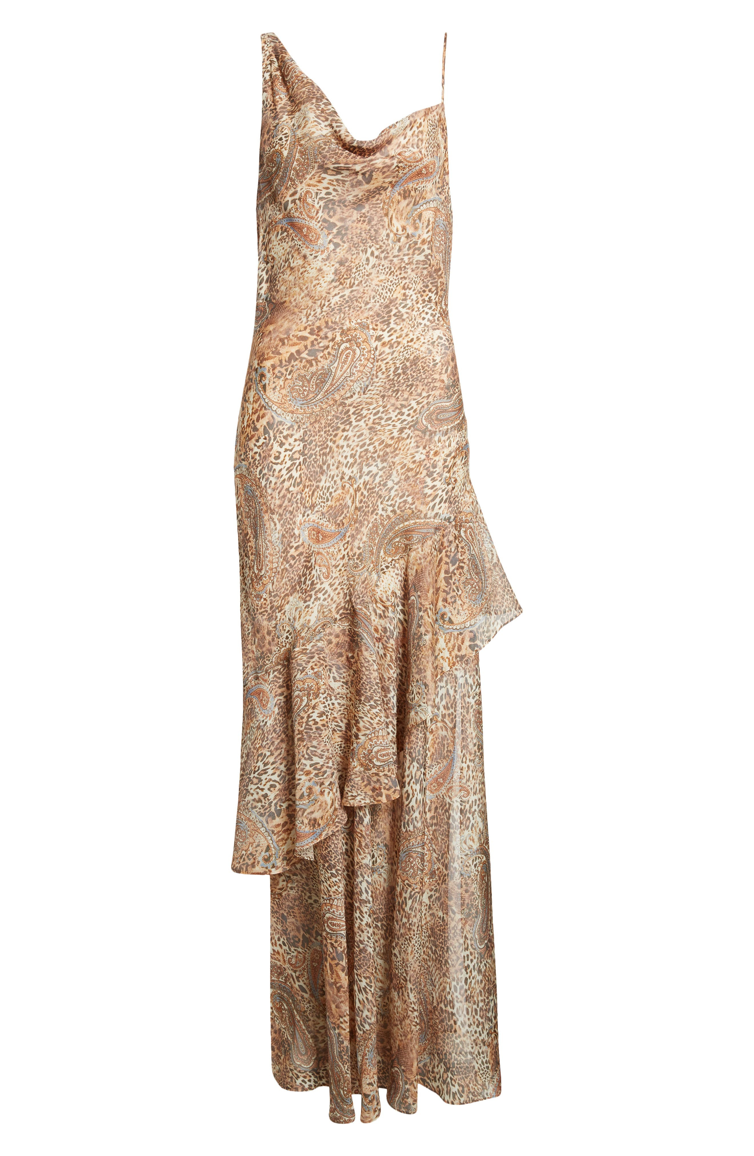 L'AGENCE Viola Mixed Print Tiered Silk Gown in Brown/Blue Valencia Leopard at Nordstrom - 5