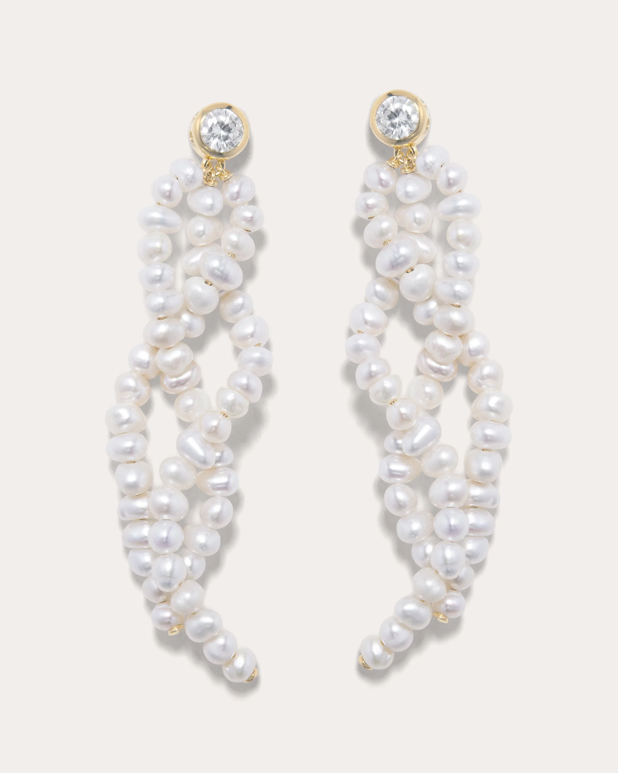 18K Gold-Plated Sterling Silver Freshwater Pearl and Cubic Zirconia Earrings - 1