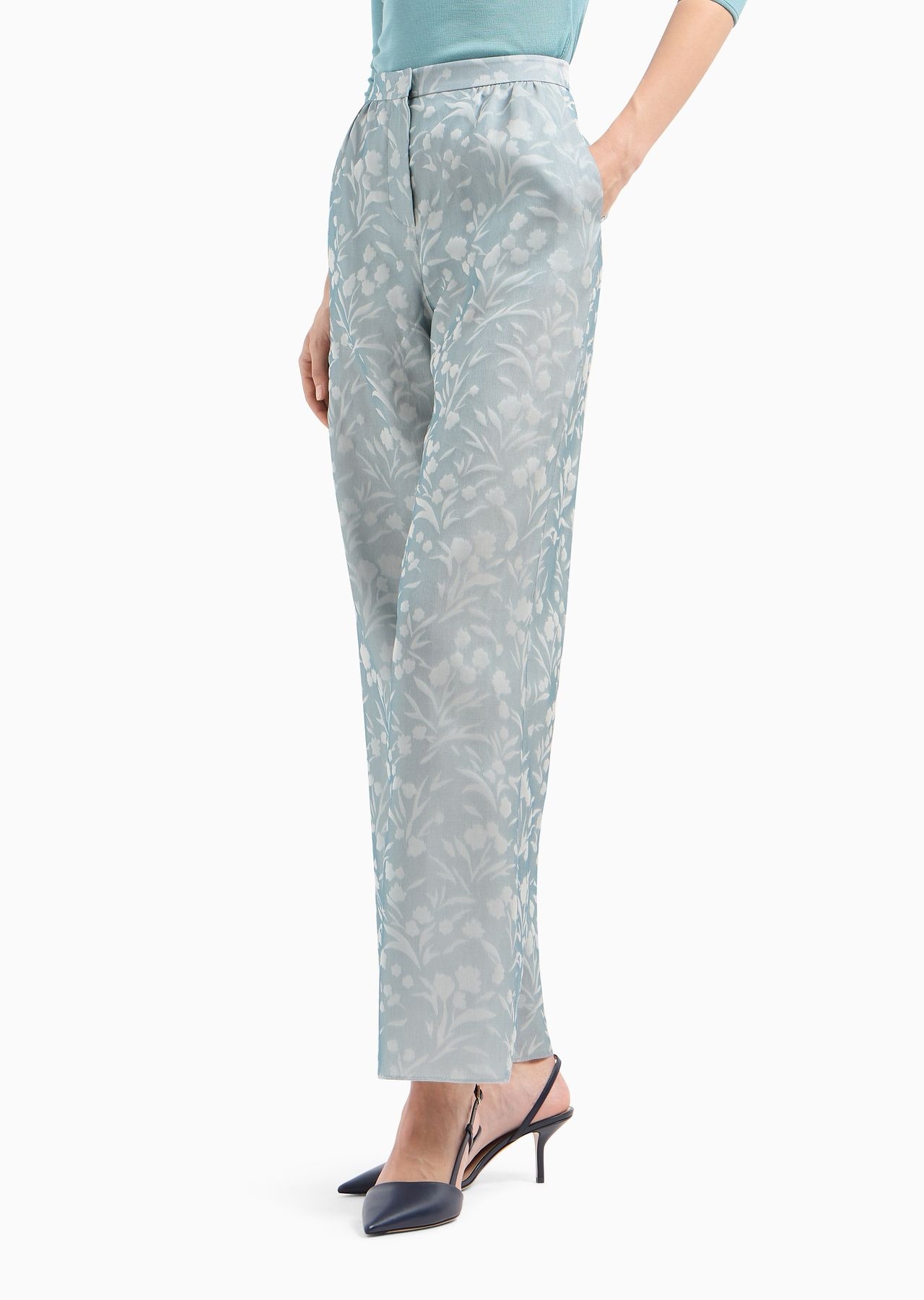 Floral jacquard silk wide trousers - 2